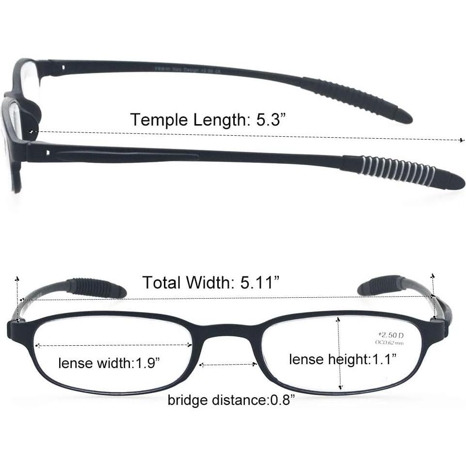 Gafas de lectura GZGH negras 2.5x bloqueadoras luz azul