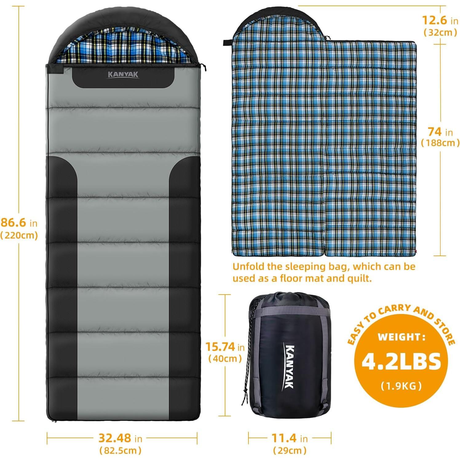 Cotton Flannel Liner Sleeping Bag for Adults Teens Kids, Cold Weather &Warm, 3 Seasons, Lightweight Compact Camping Essentials Equipment, Hiking, Outdoor, Travel