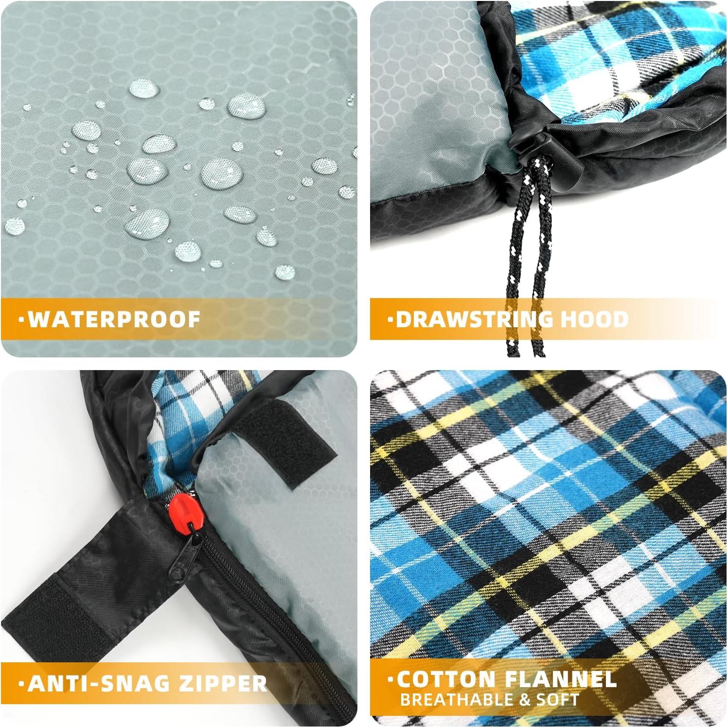 Cotton Flannel Liner Sleeping Bag for Adults Teens Kids, Cold Weather &Warm, 3 Seasons, Lightweight Compact Camping Essentials Equipment, Hiking, Outdoor, Travel