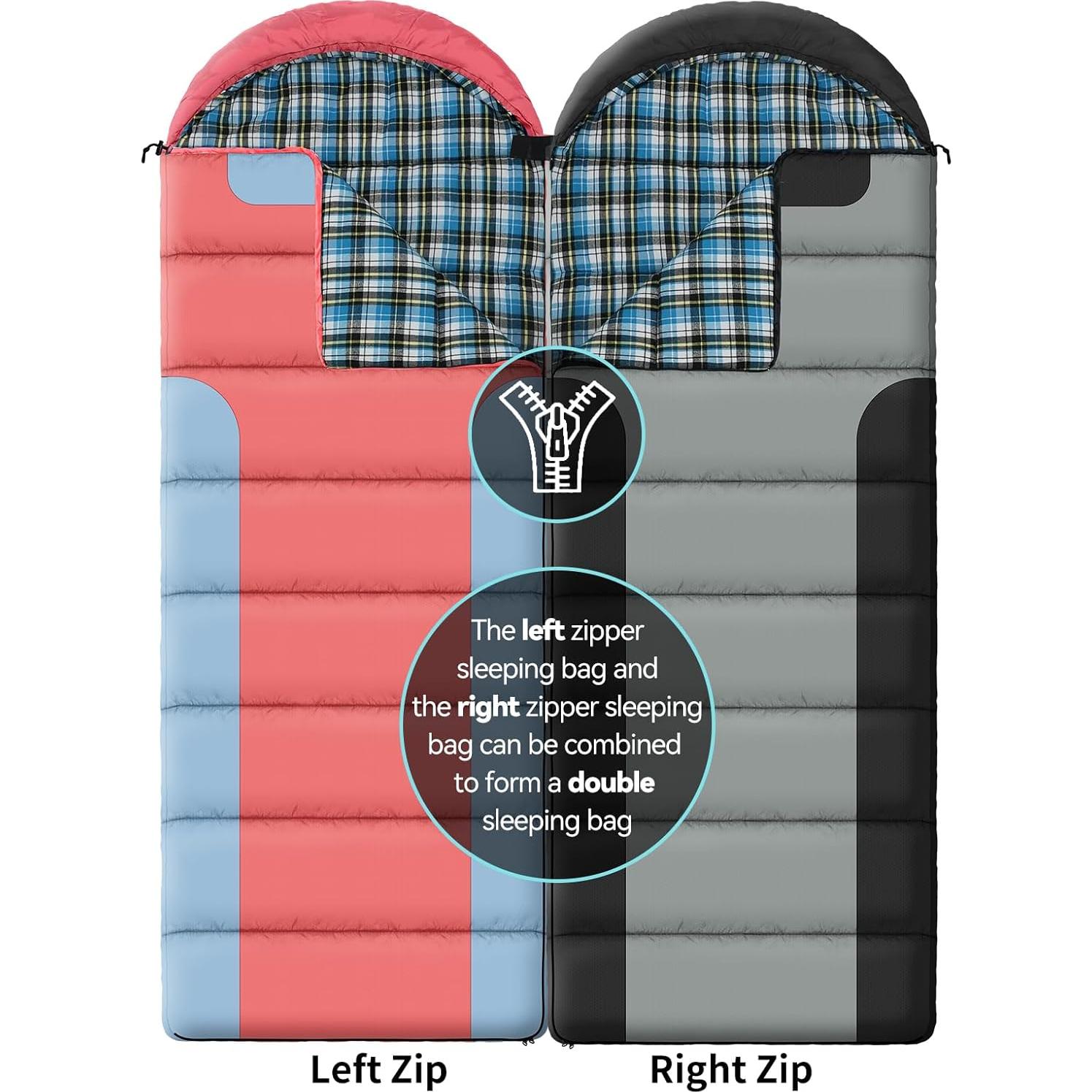 Cotton Flannel Liner Sleeping Bag for Adults Teens Kids, Cold Weather &Warm, 3 Seasons, Lightweight Compact Camping Essentials Equipment, Hiking, Outdoor, Travel