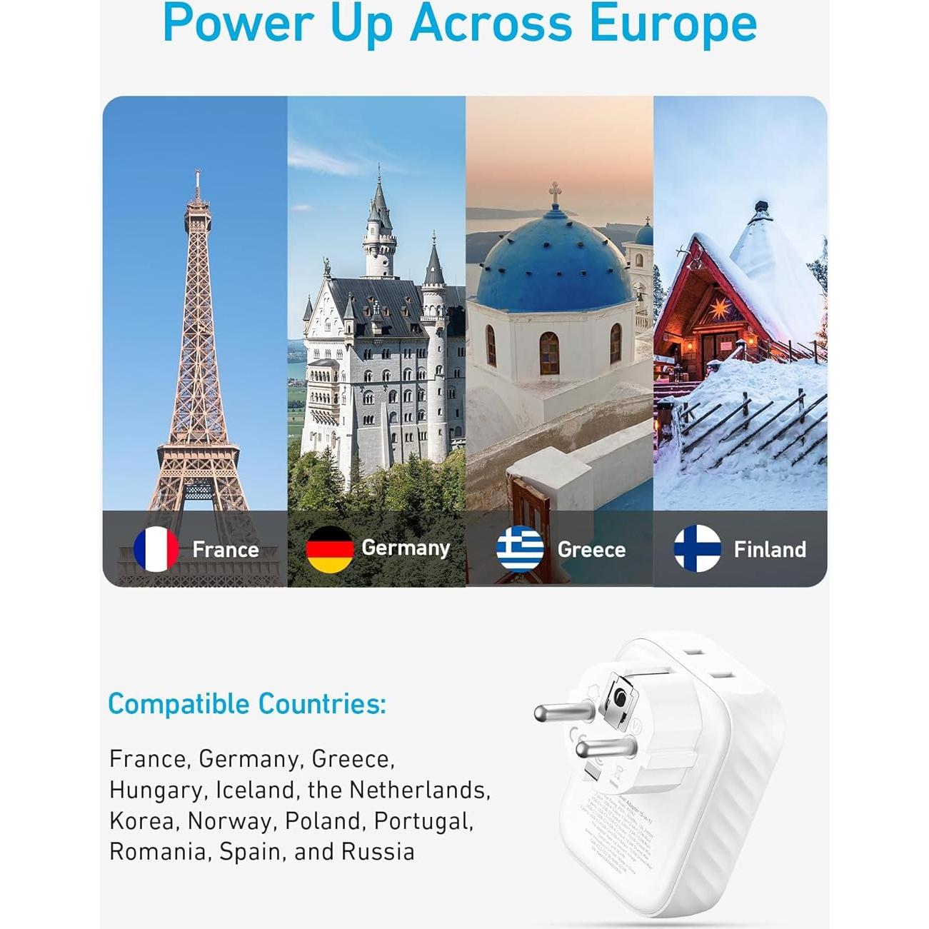 Adaptador de Enchufe de Viaje Anker A92A2, 5-en-1, 15W USB-C