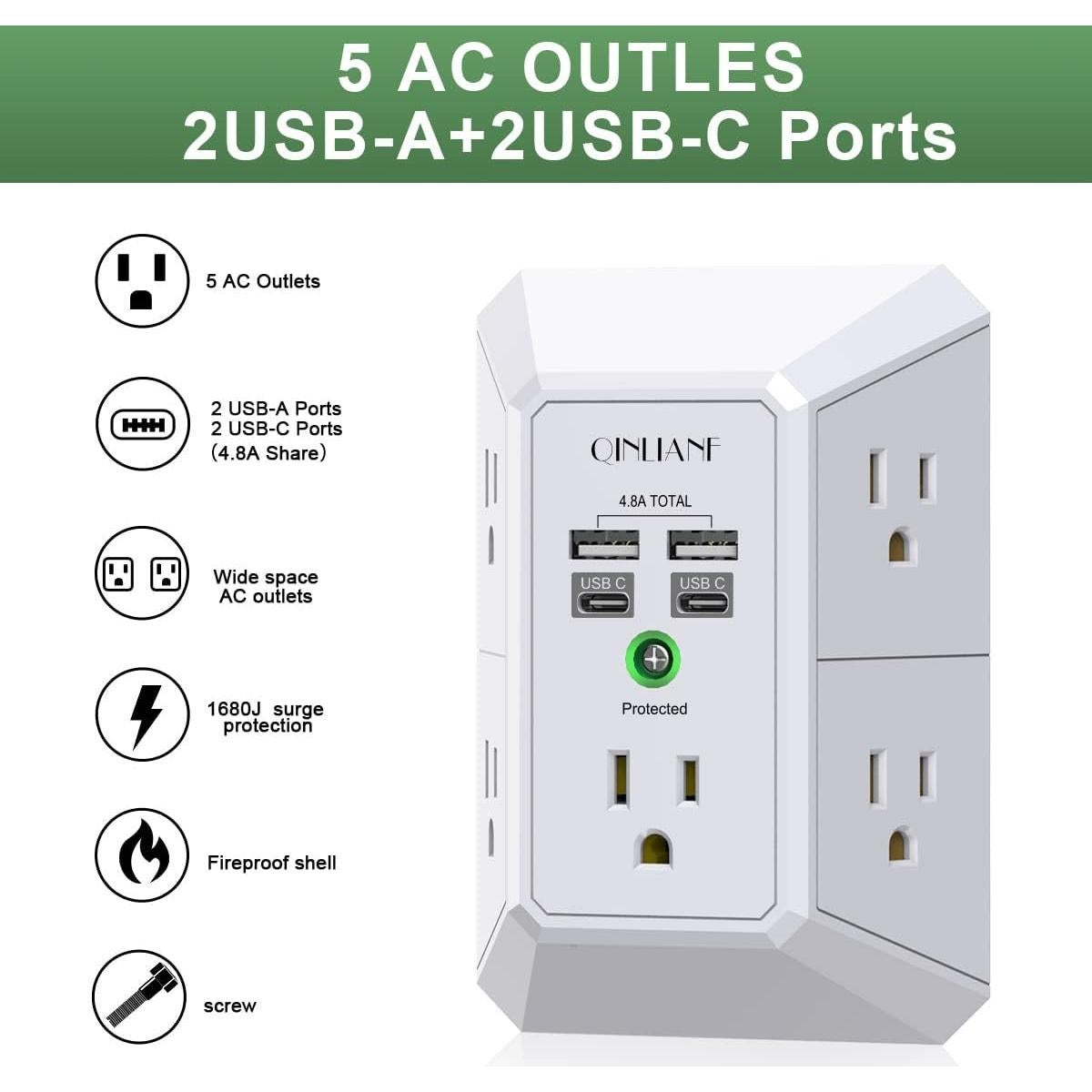 Cargador de pared USB QINLIANF 5 salidas 4.8A blanco