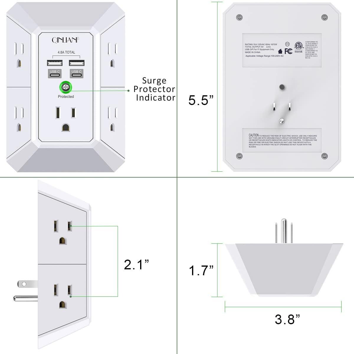 Cargador de pared USB QINLIANF 5 salidas 4.8A blanco