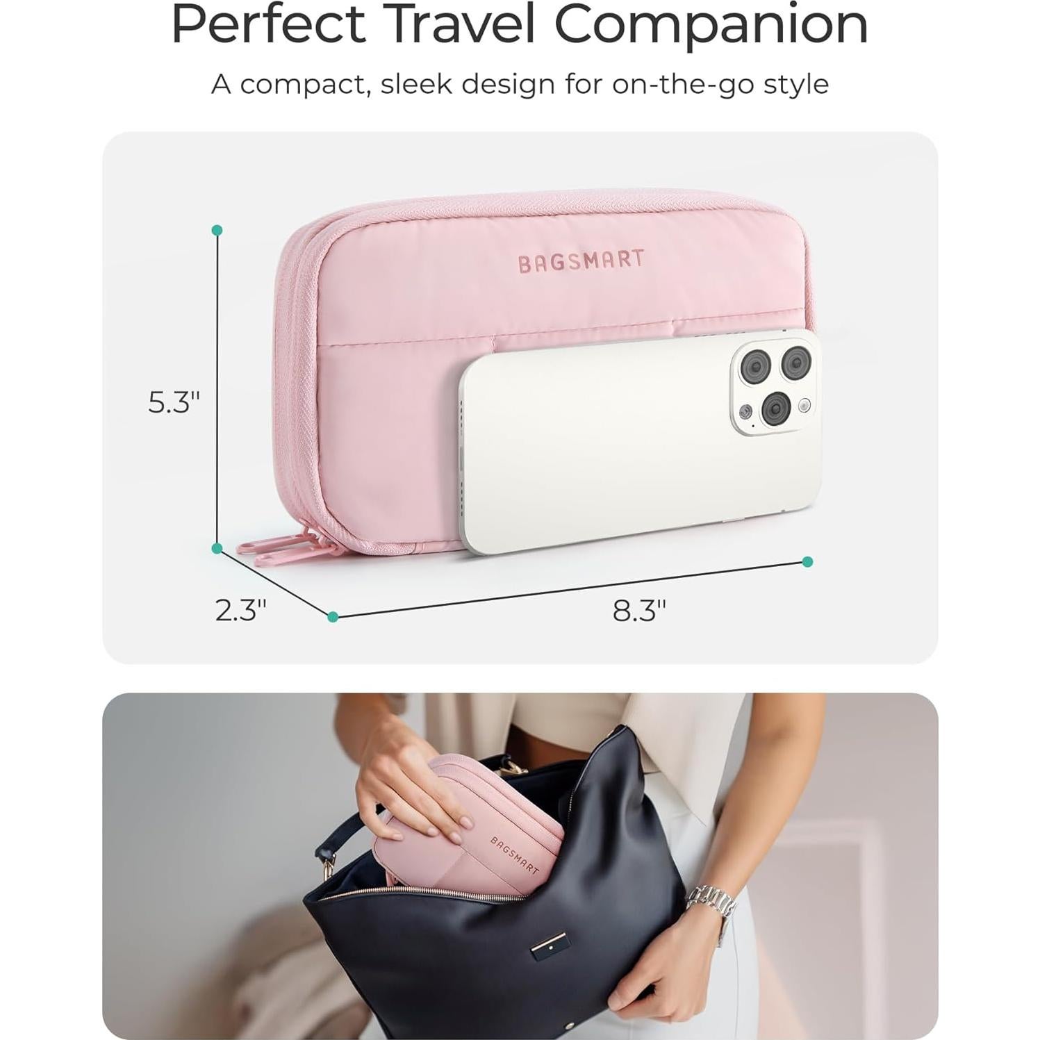 BAGSMART Organizador Electrónico Rosa para Viajes y Cables