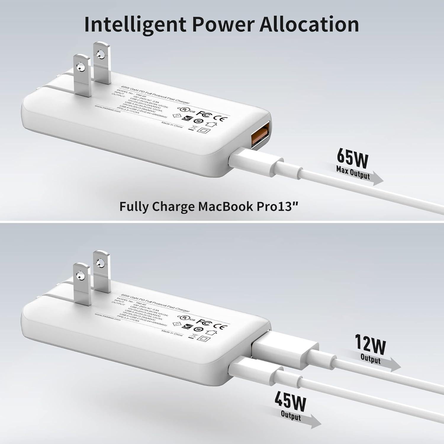 Cargador USB-C TREBLEET 65W Plegable Doble Puerto