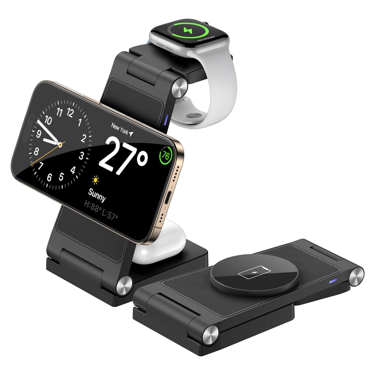 Cargador Inalámbrico 3 en 1 Magnético para iPhone y Apple Watch