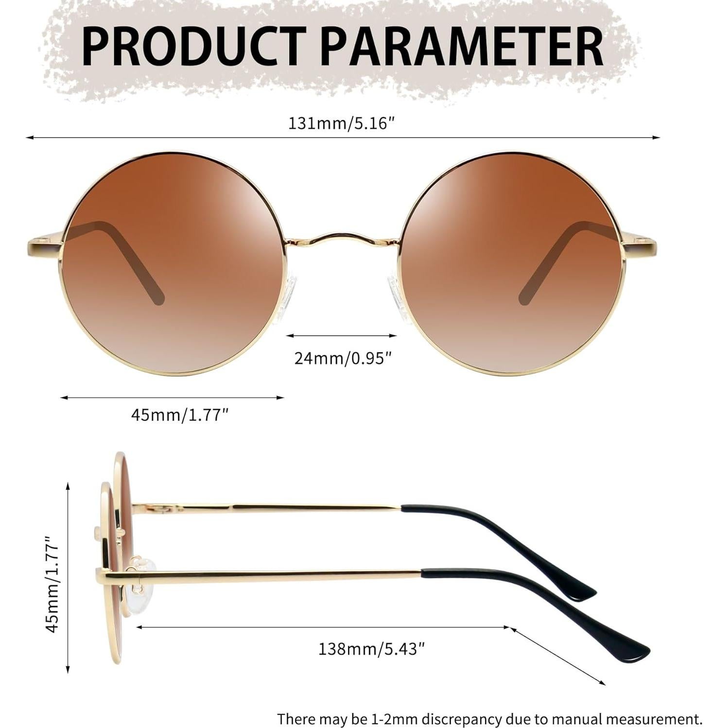 Gafas de sol redondas Joopin UV400 unisex doradas