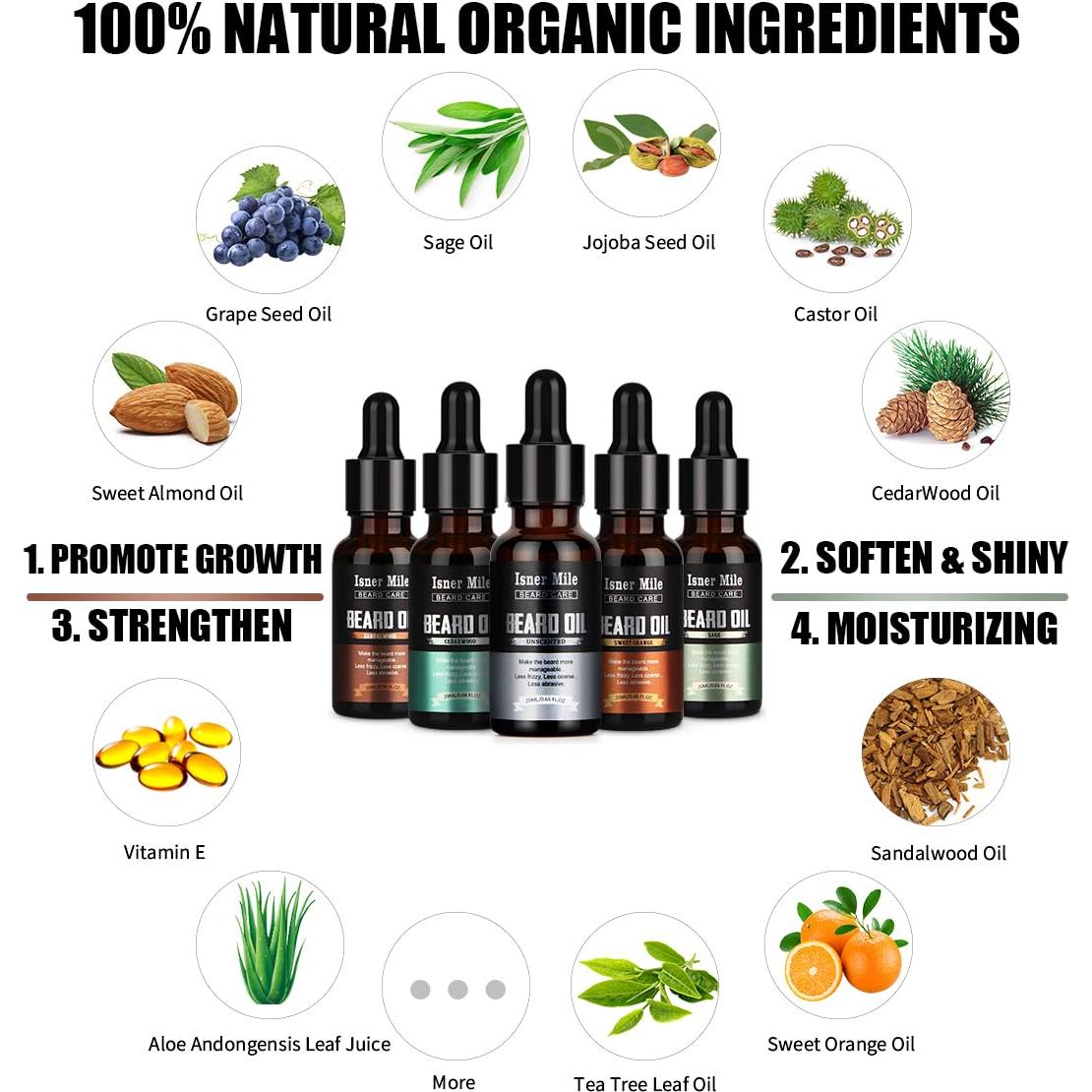 Set de 5 Aceites para Barba ISNER MILE - Hidratantes y Aromáticos