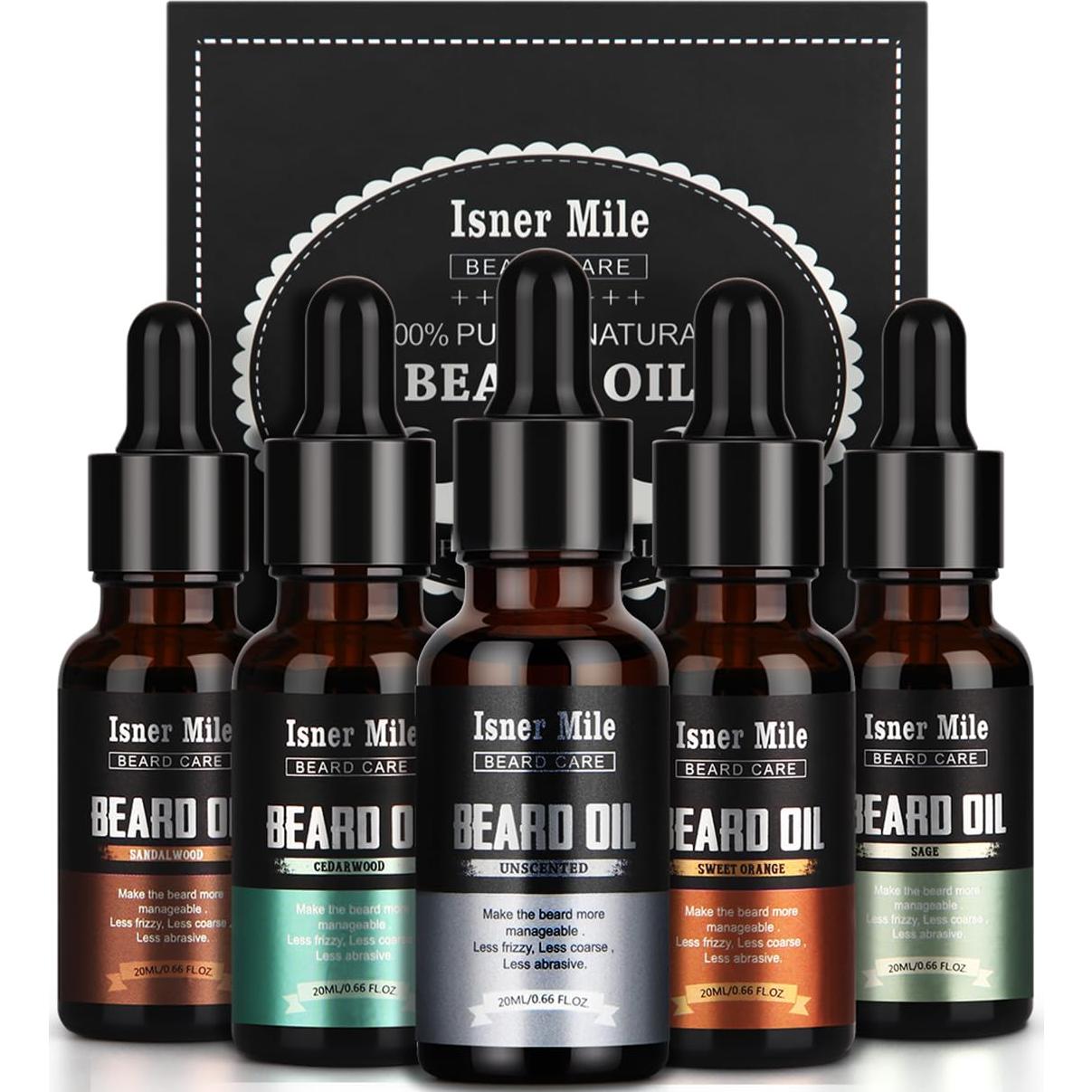 Set de 5 Aceites para Barba ISNER MILE - Hidratantes y Aromáticos