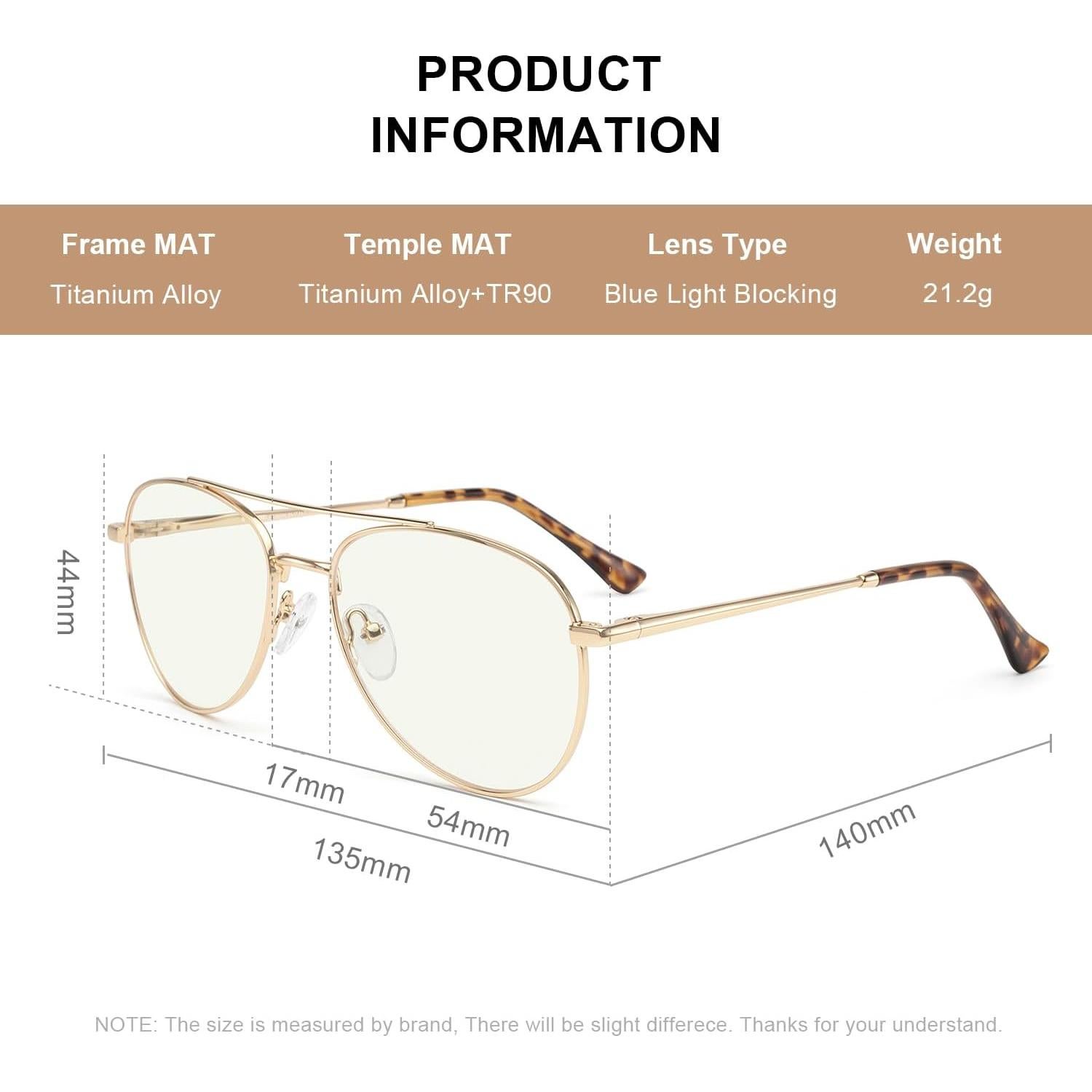 Gafas de lectura aviador RB6456 con filtro luz azul 54mm