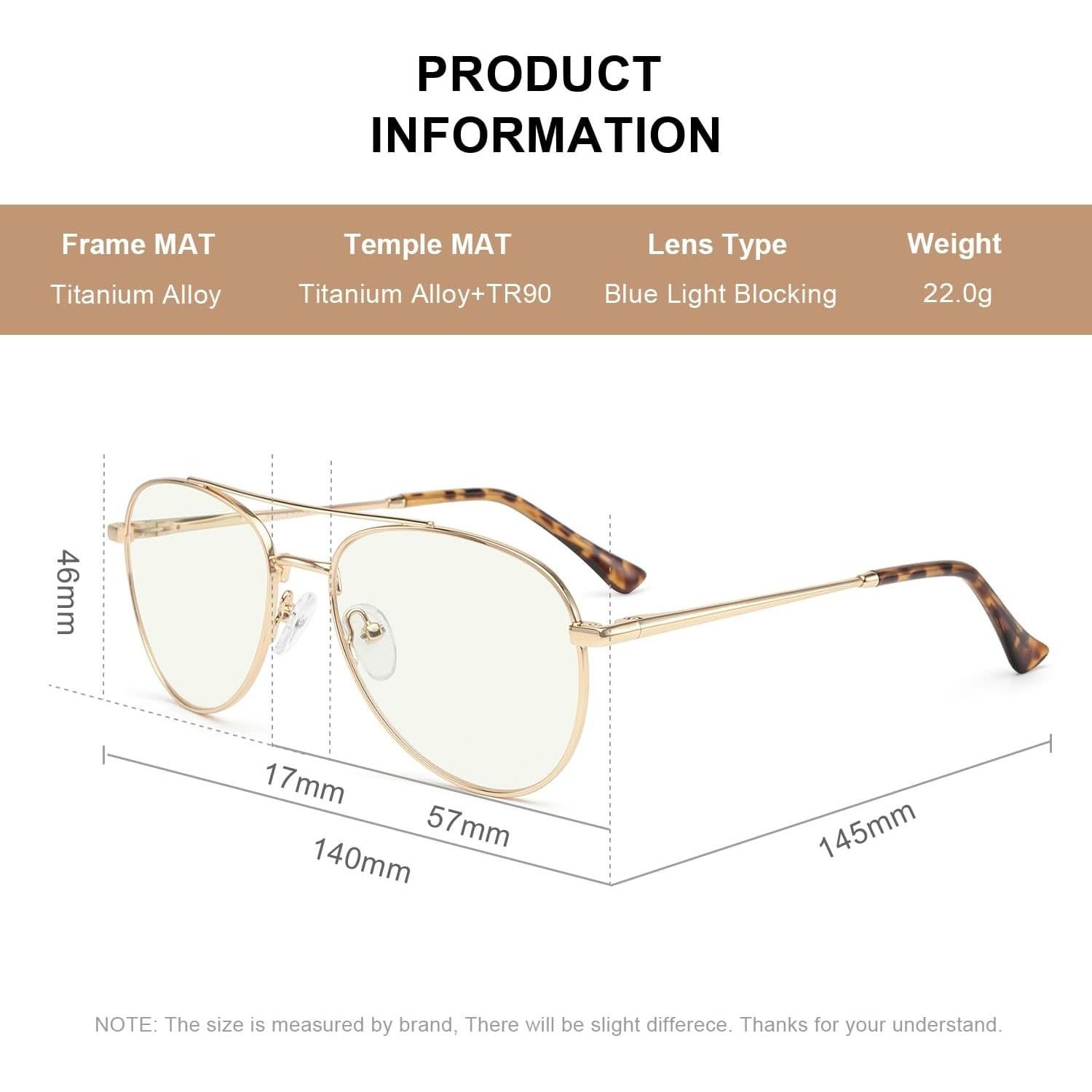 Gafas de lectura aviador RB6456 con luz azul y marco metal