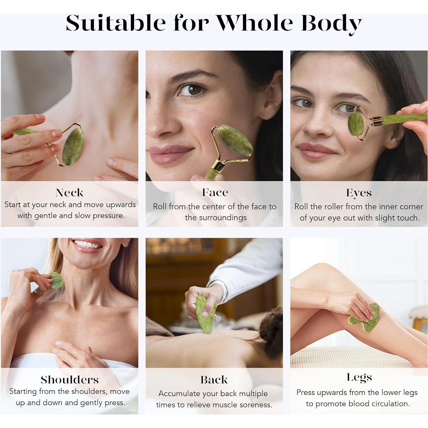 Rodillo Facial BAIMEI Gua Sha Jade Verde Cuidado Piel