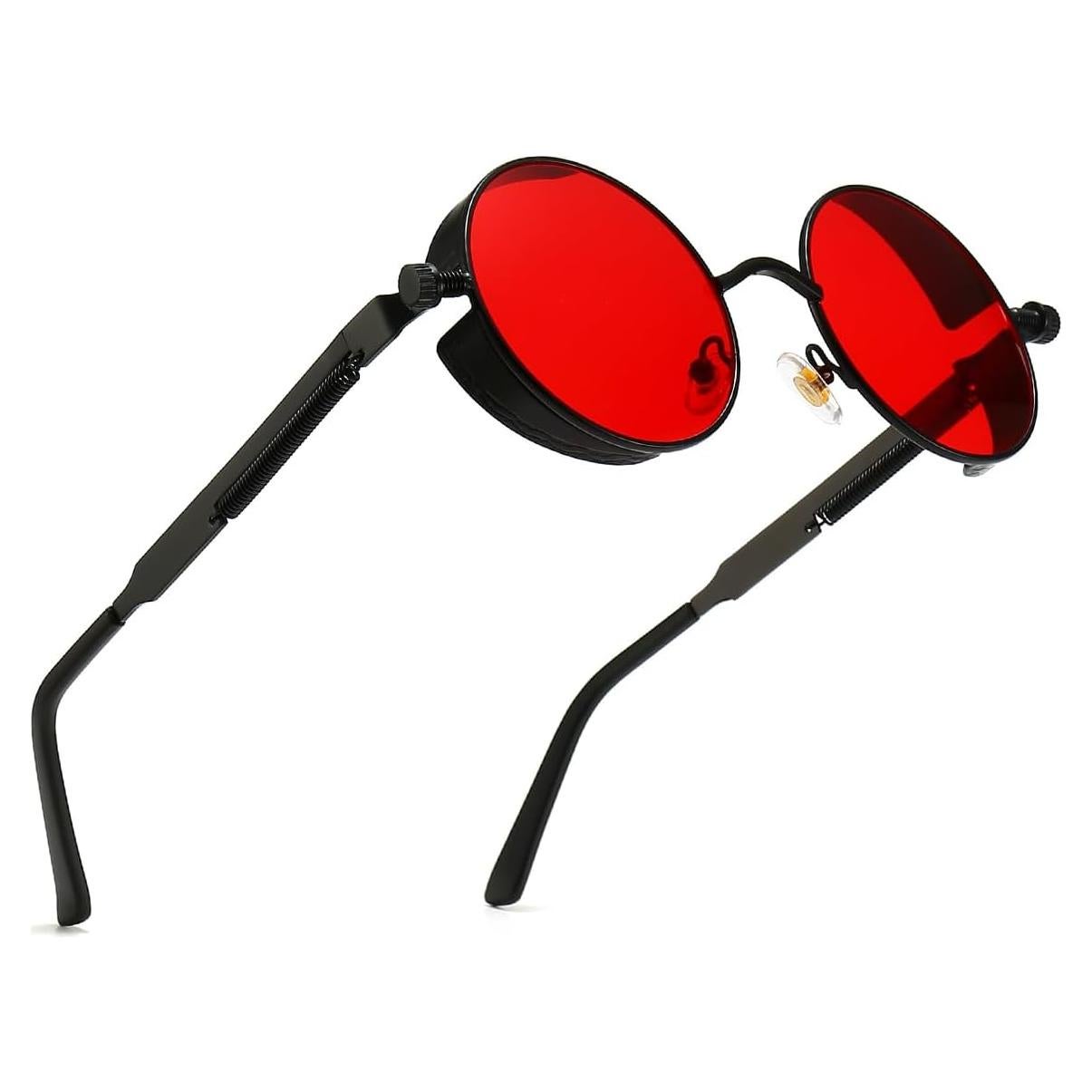 Gafas de sol Steampunk Glclrs UV protección marco metal rojo
