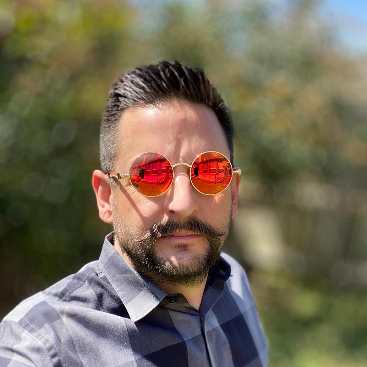 Gafas de sol Steampunk Glclrs UV protección marco metal rojo