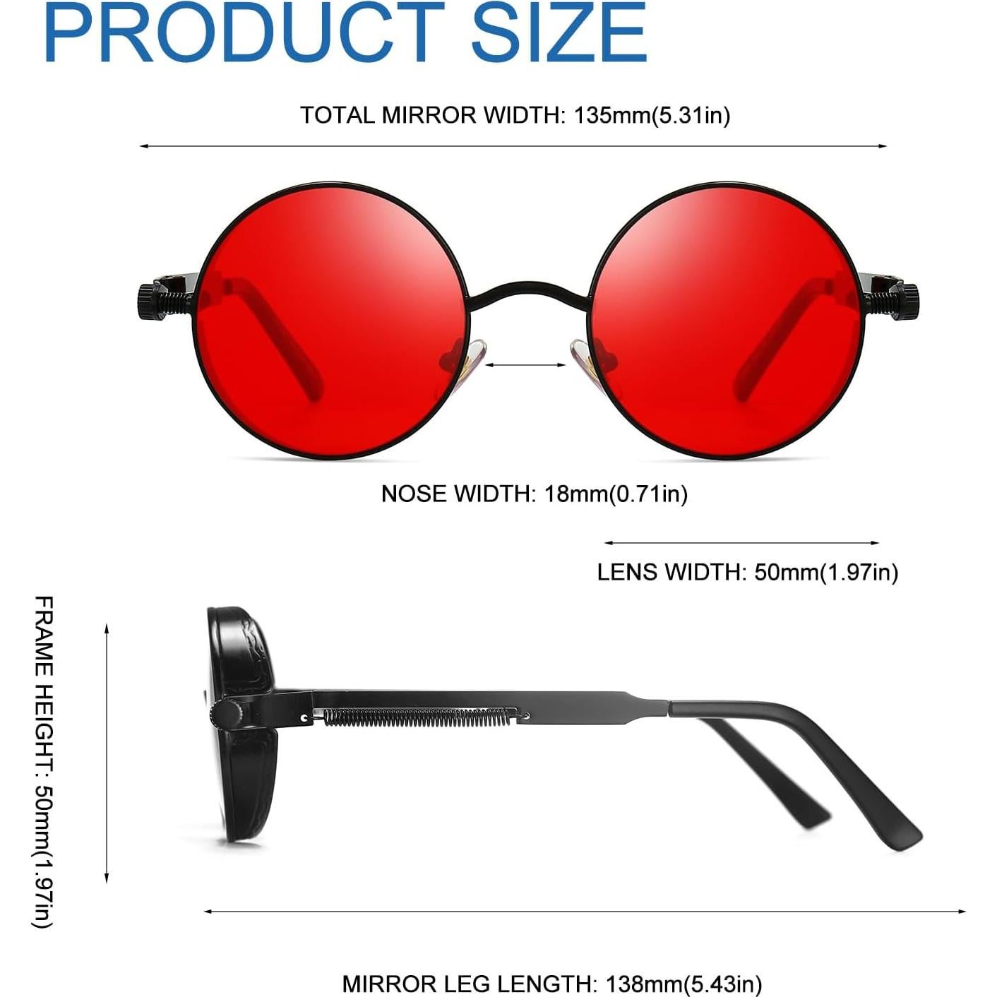 Gafas de sol Steampunk Glclrs UV protección marco metal rojo