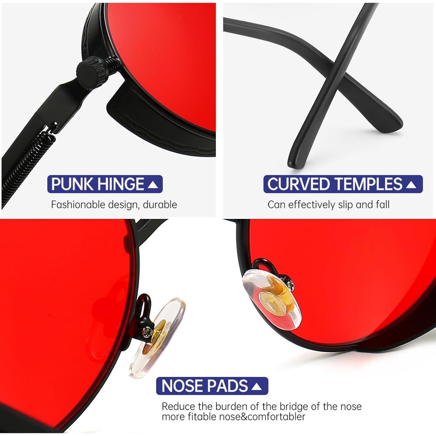 Gafas de sol Steampunk Glclrs UV protección marco metal rojo