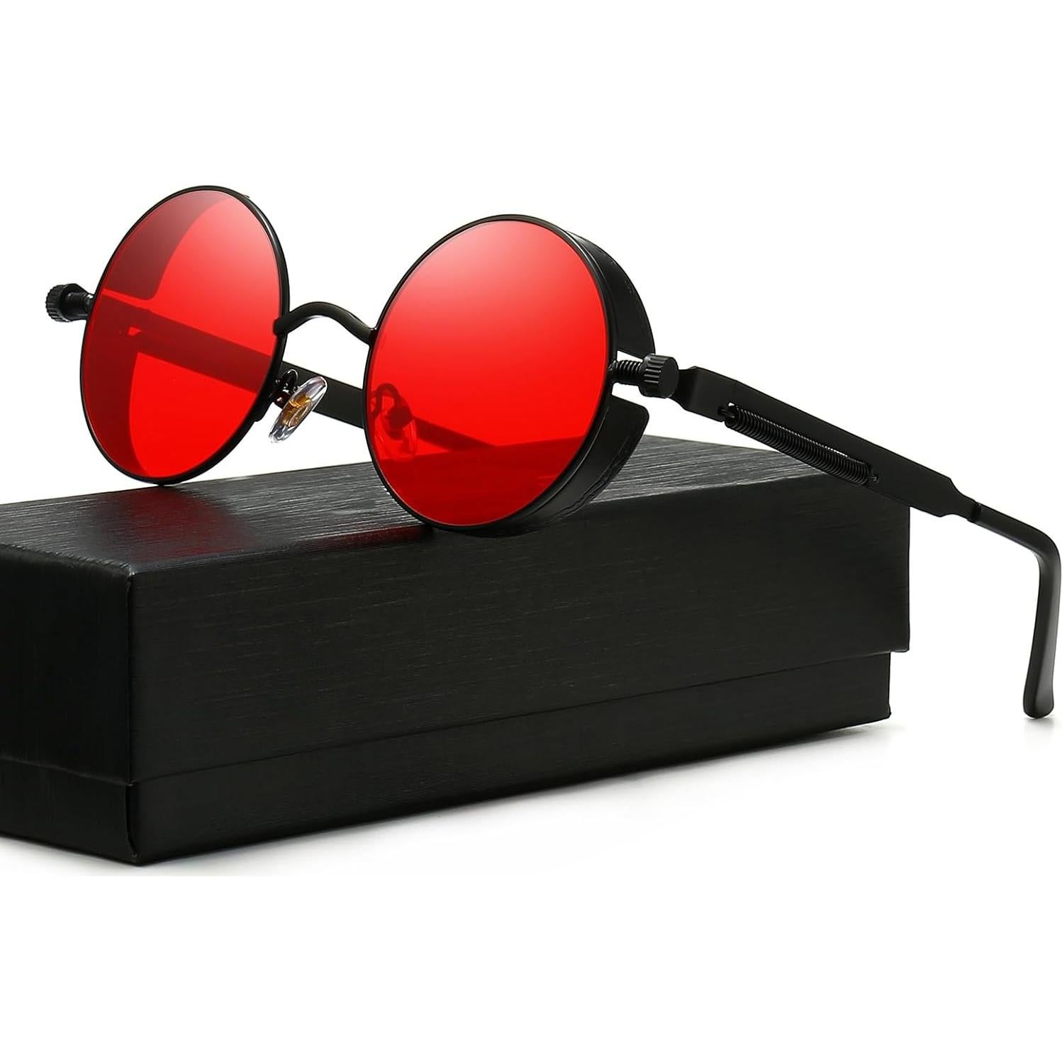 Gafas de sol Steampunk Glclrs UV protección marco metal rojo