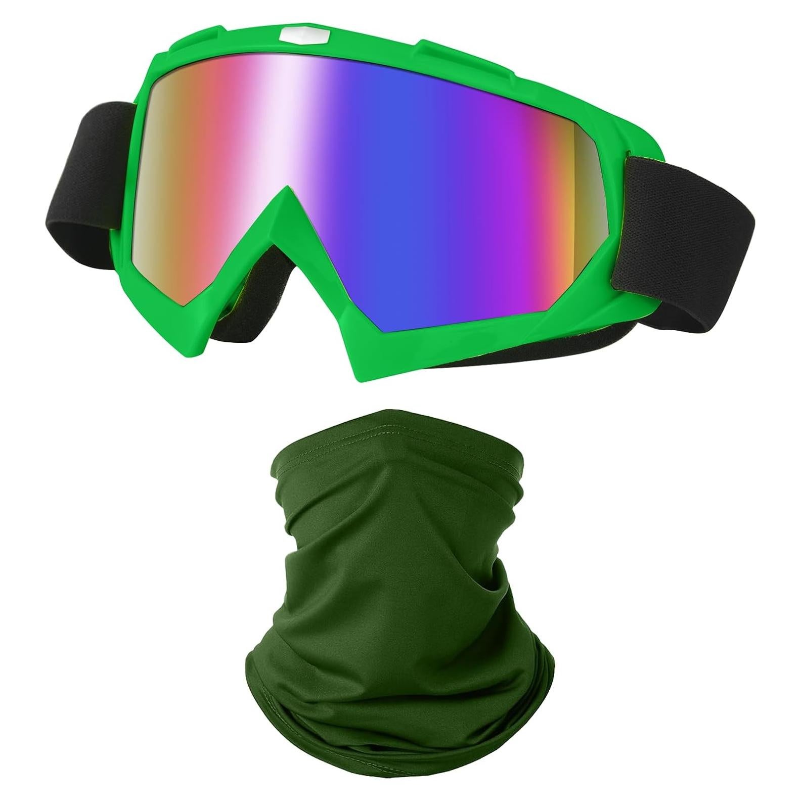 Gafas de Motocicleta LJDJ con Balaclava UV Verde Oscuro