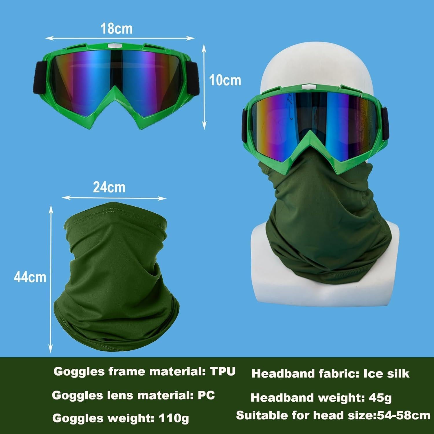 Gafas de Motocicleta LJDJ con Balaclava UV Verde Oscuro