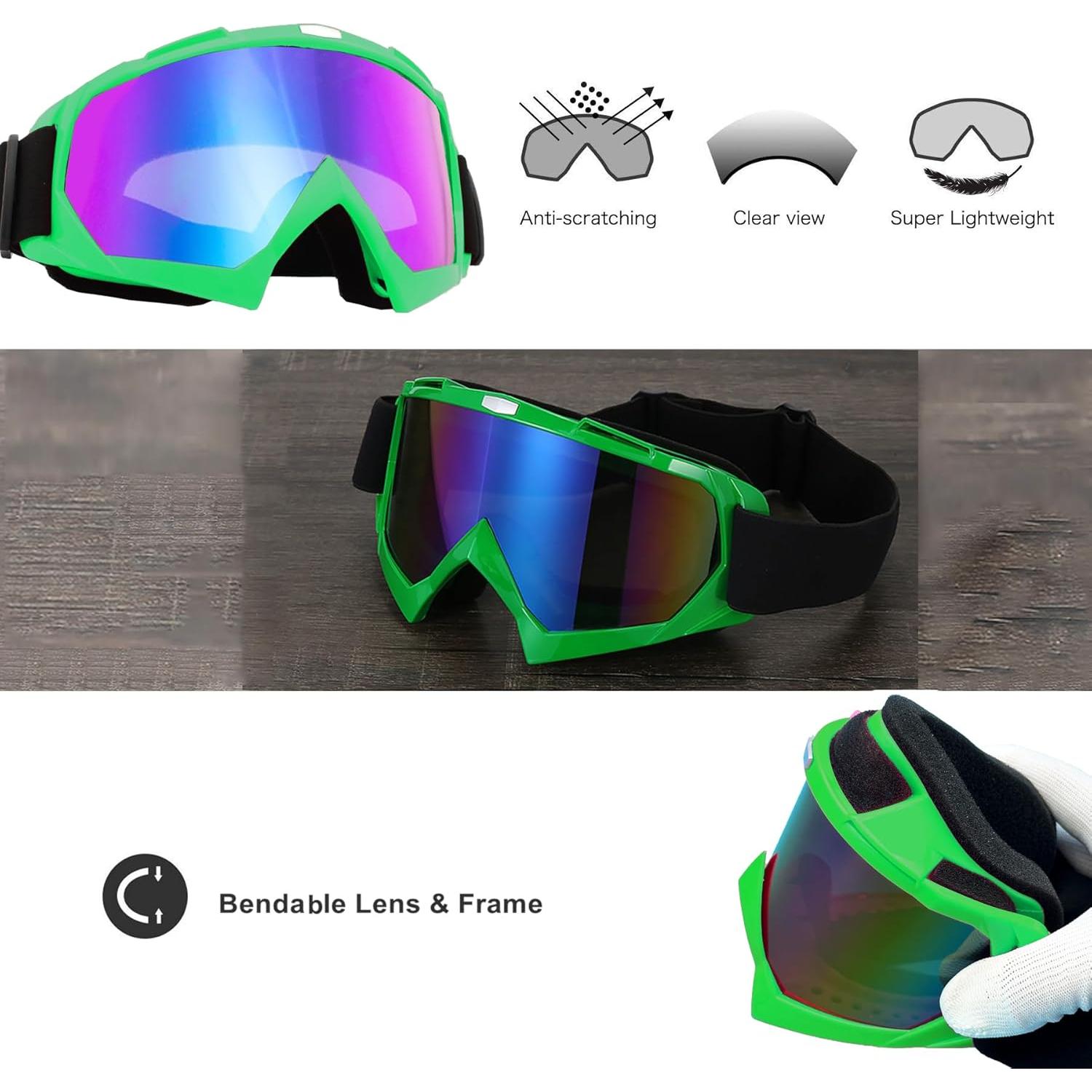 Gafas de Motocicleta LJDJ con Balaclava UV Verde Oscuro