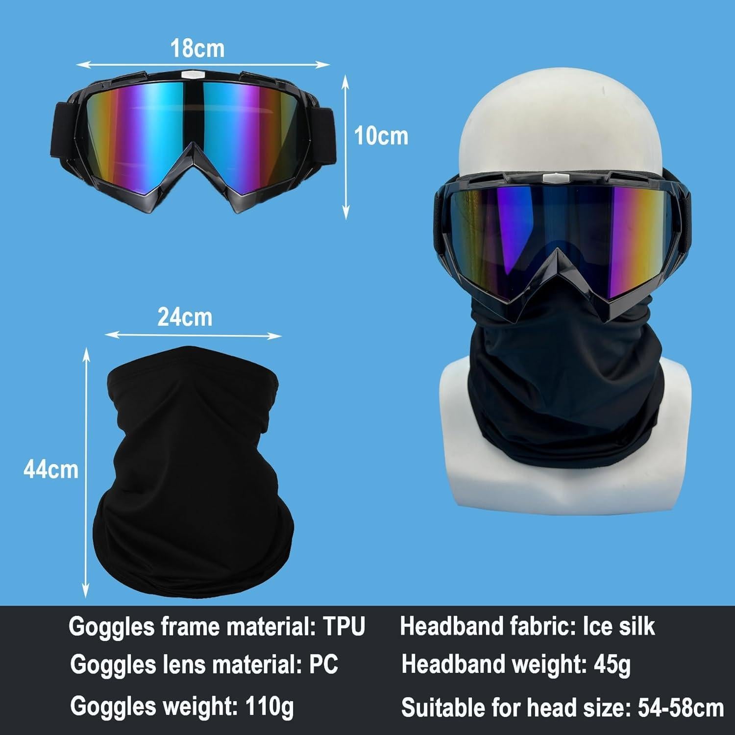 Gafas de Motocicleta LJDJ con Balaclava UV y Cubierta Facial