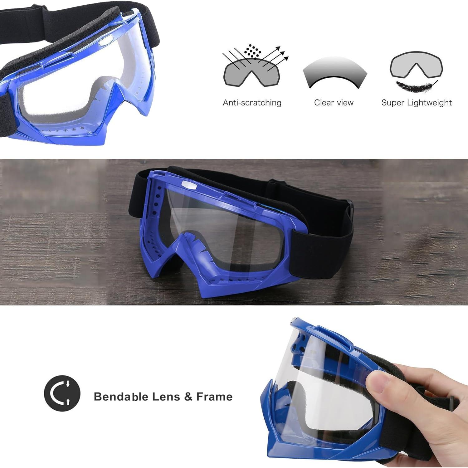 Gafas de Motocicleta LJDJ con Balaclava UV Azul
