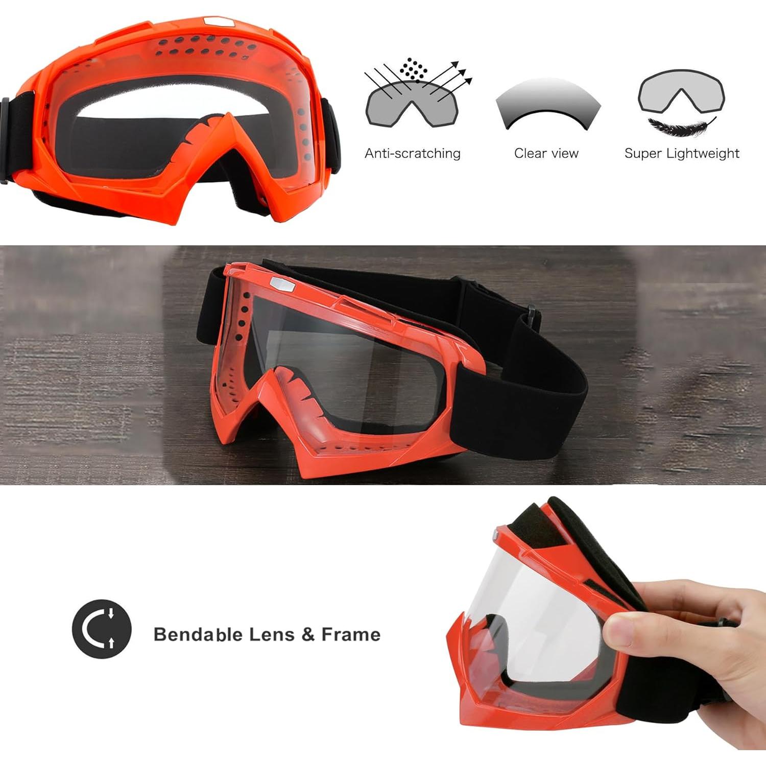 Gafas de Motocicleta LJDJ con Balaclava UV Naranja