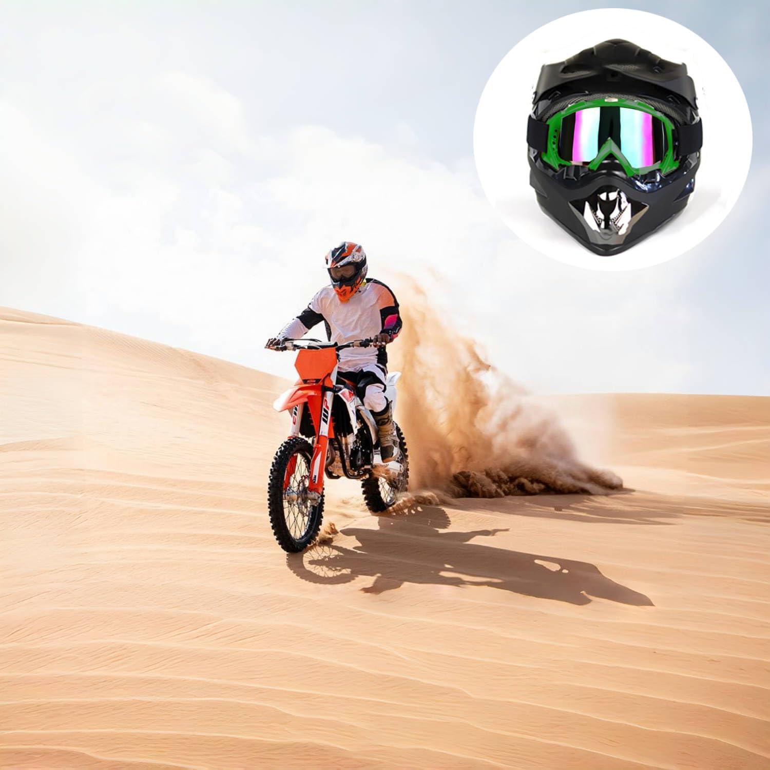 Gafas de Motocicleta LJDJ con Balaclava UV Verde Oscuro