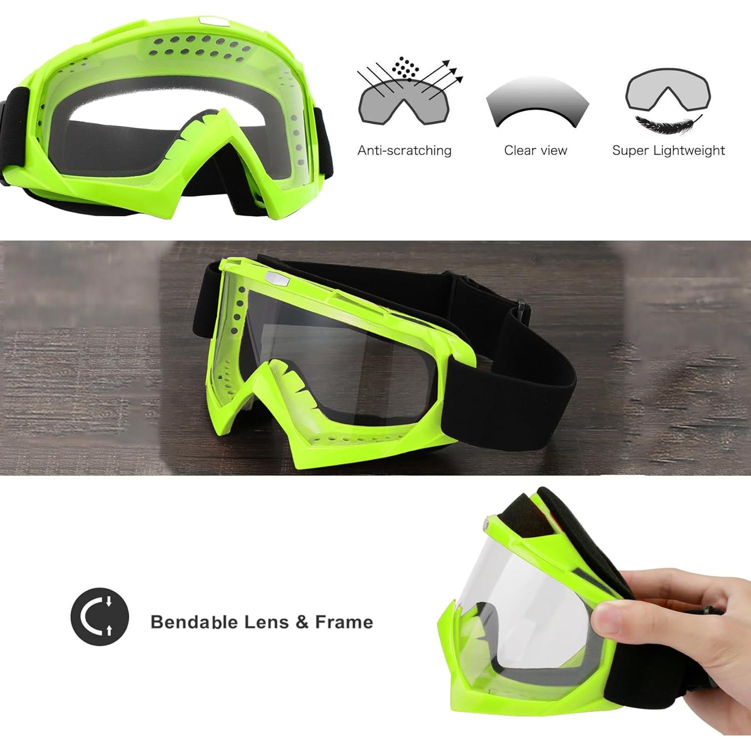 Gafas de Motocicleta LJDJ con Balaclava UV Verde