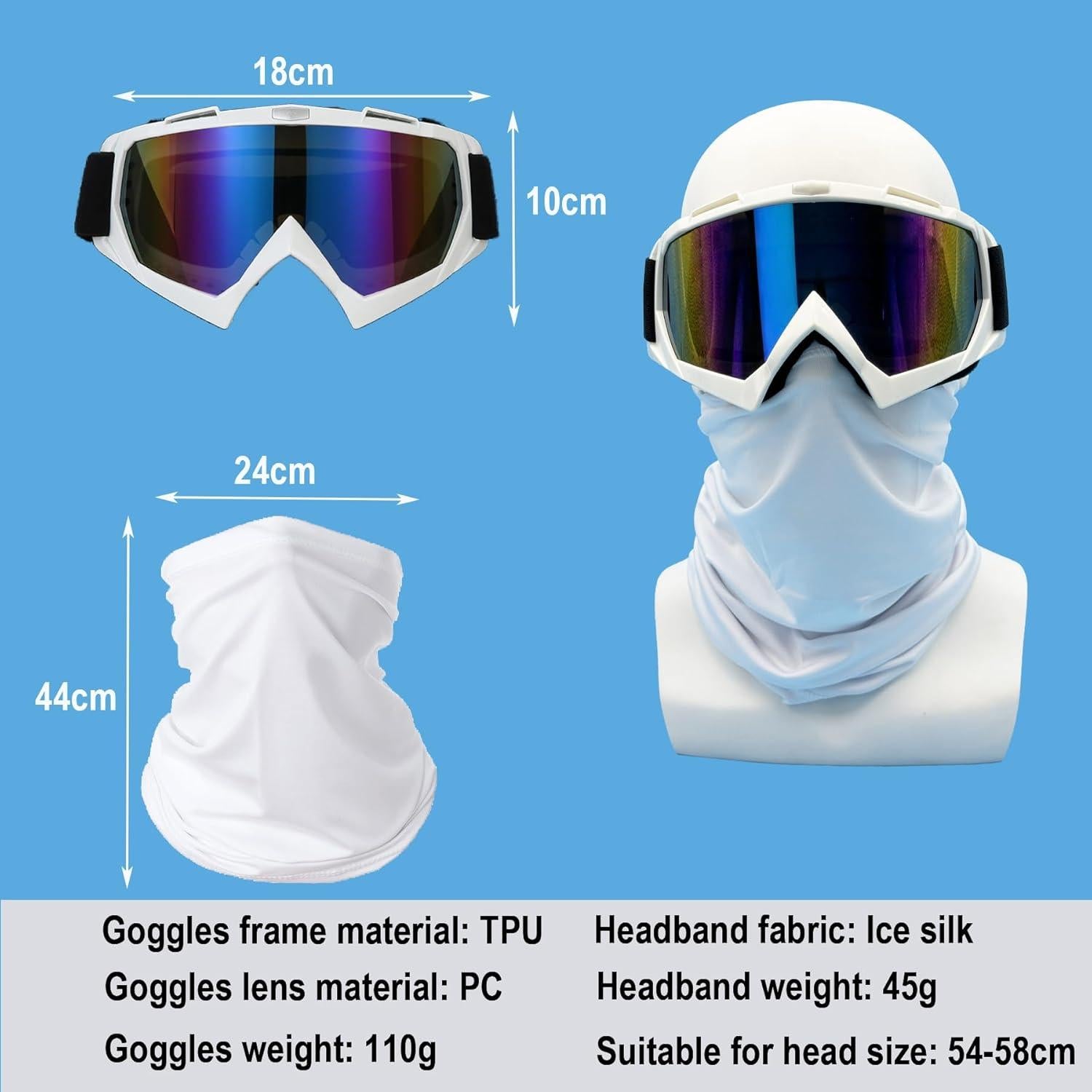 Gafas de Motocicleta LJDJ con Balaclava UV Coloridas