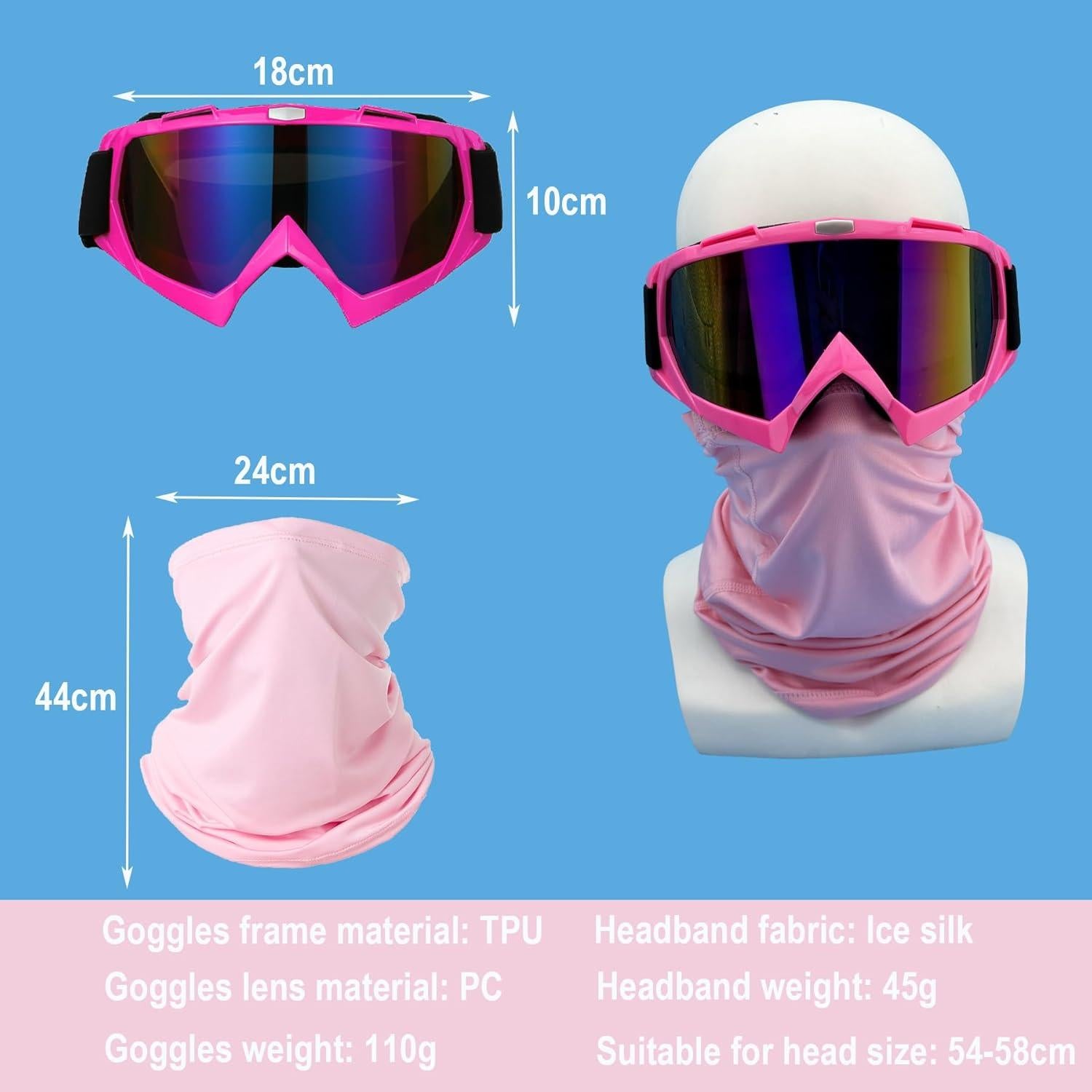 Gafas de Motocicleta LJDJ con Balaclava UV Rosa