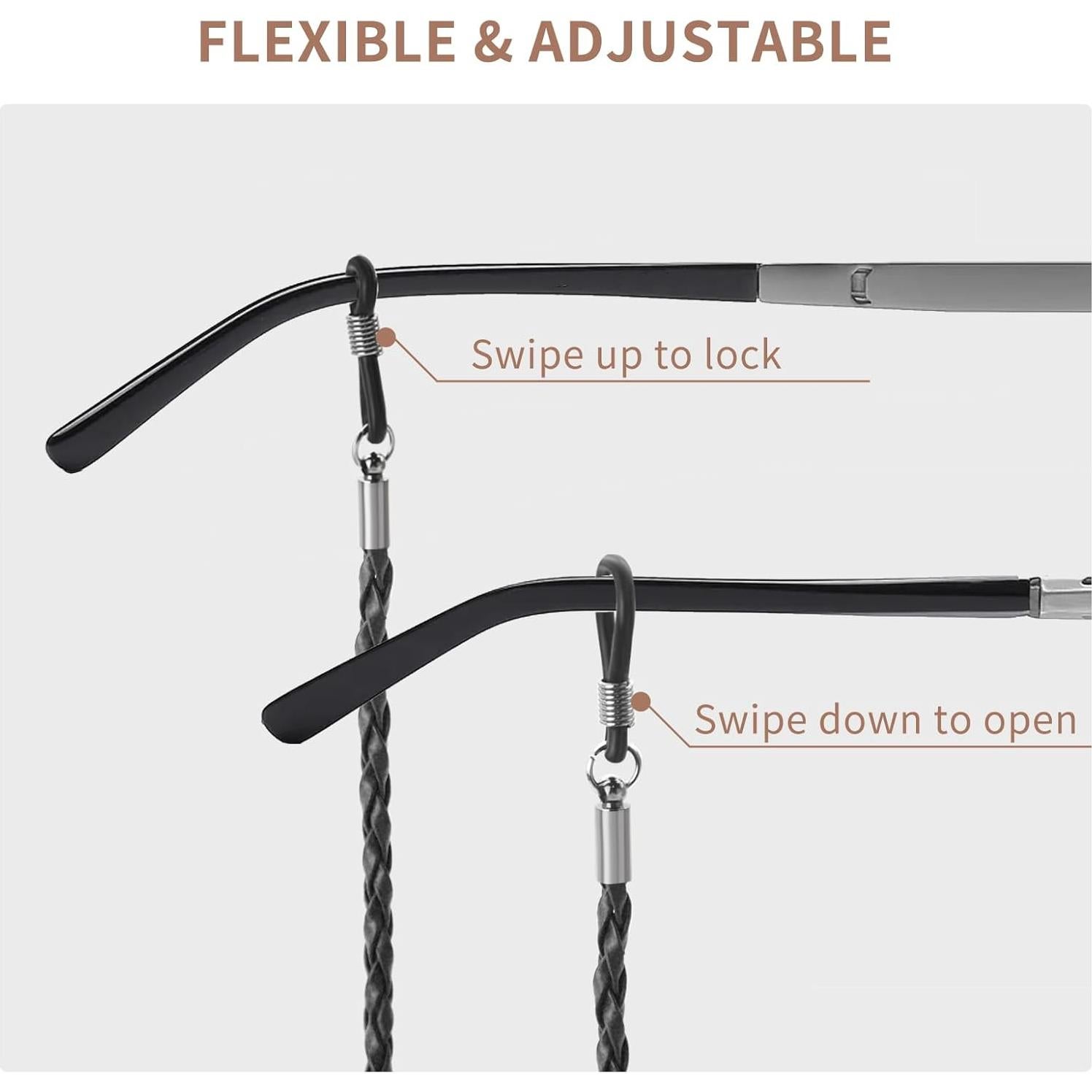 Correa para Gafas BILIONE 6 Pcs Cuero Negro Ajustable