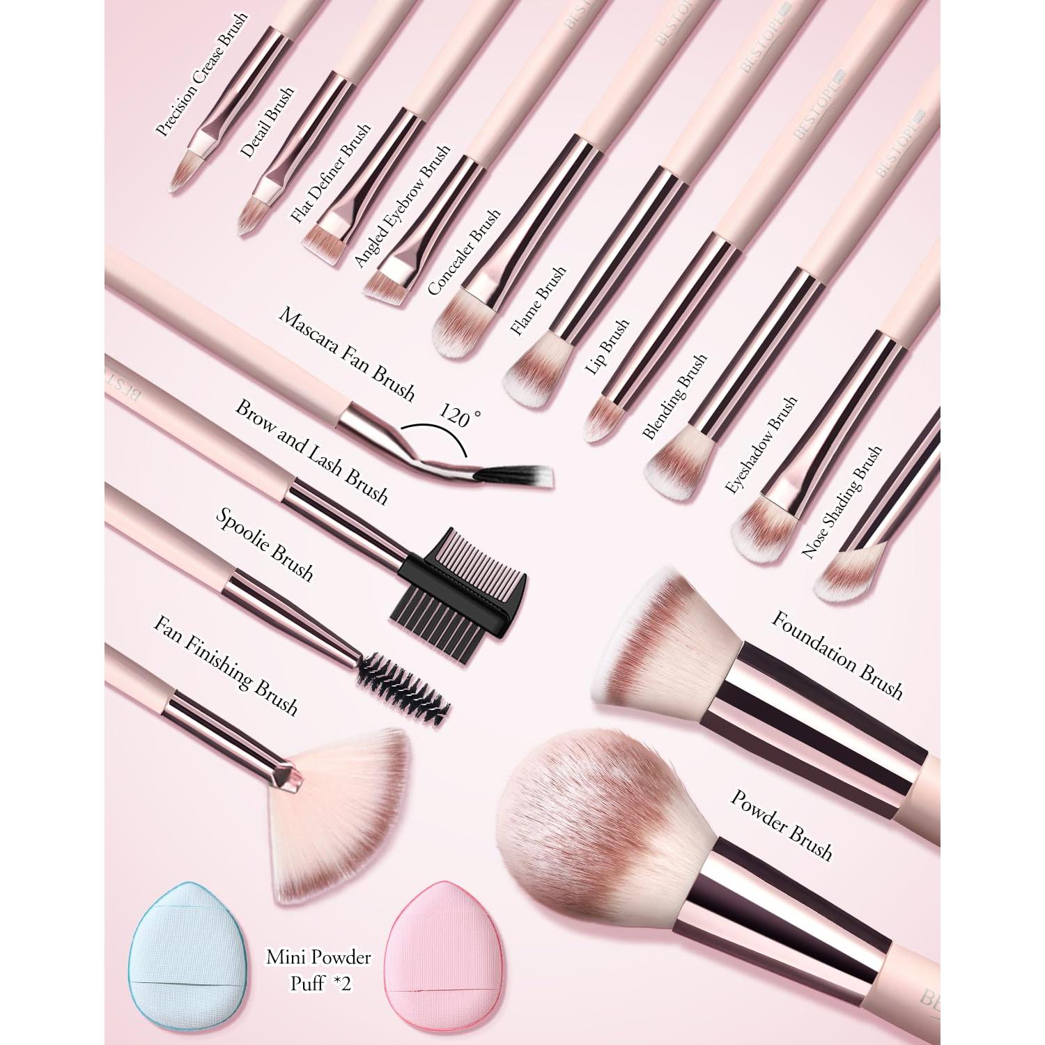 Juego de Pinceles de Maquillaje BESTOPE 20 Piezas Rosa