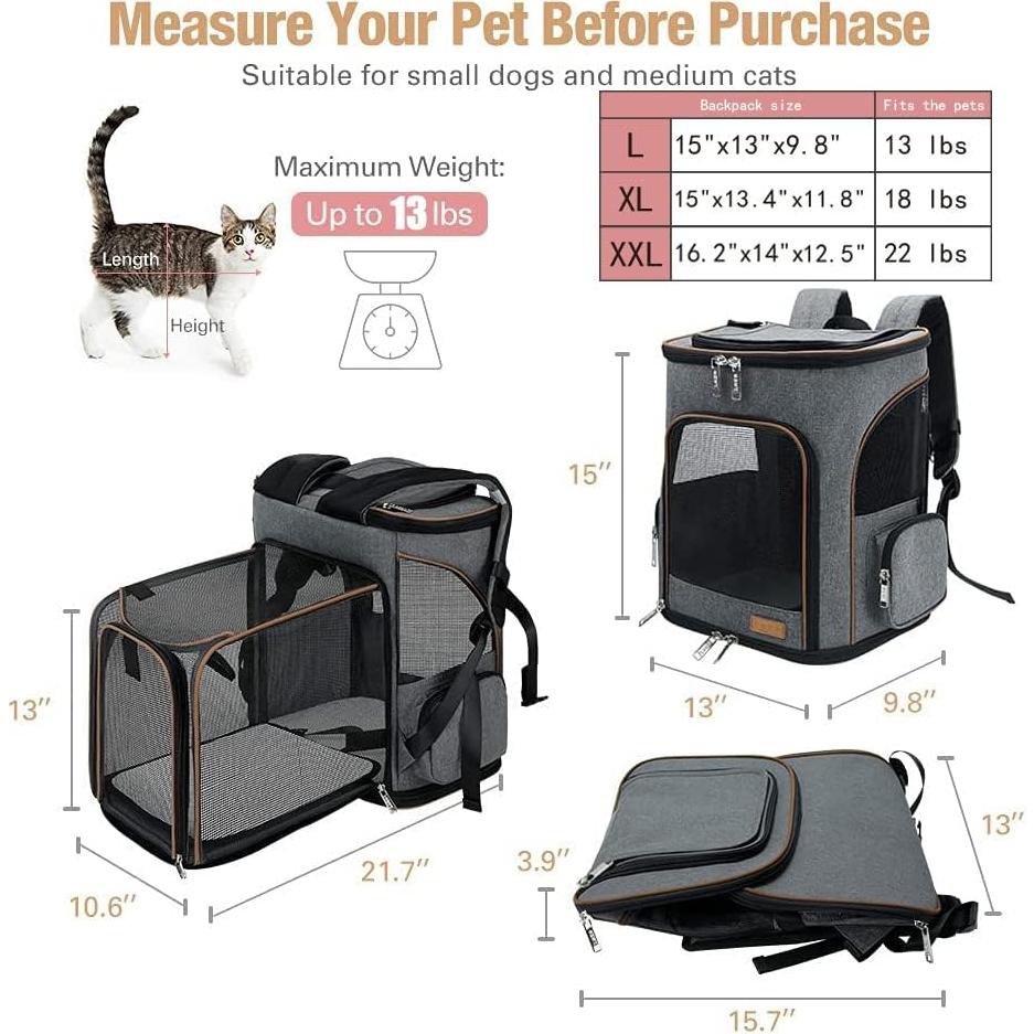 Mochila Transportadora Lekereise Expandible para Gatos Gris
