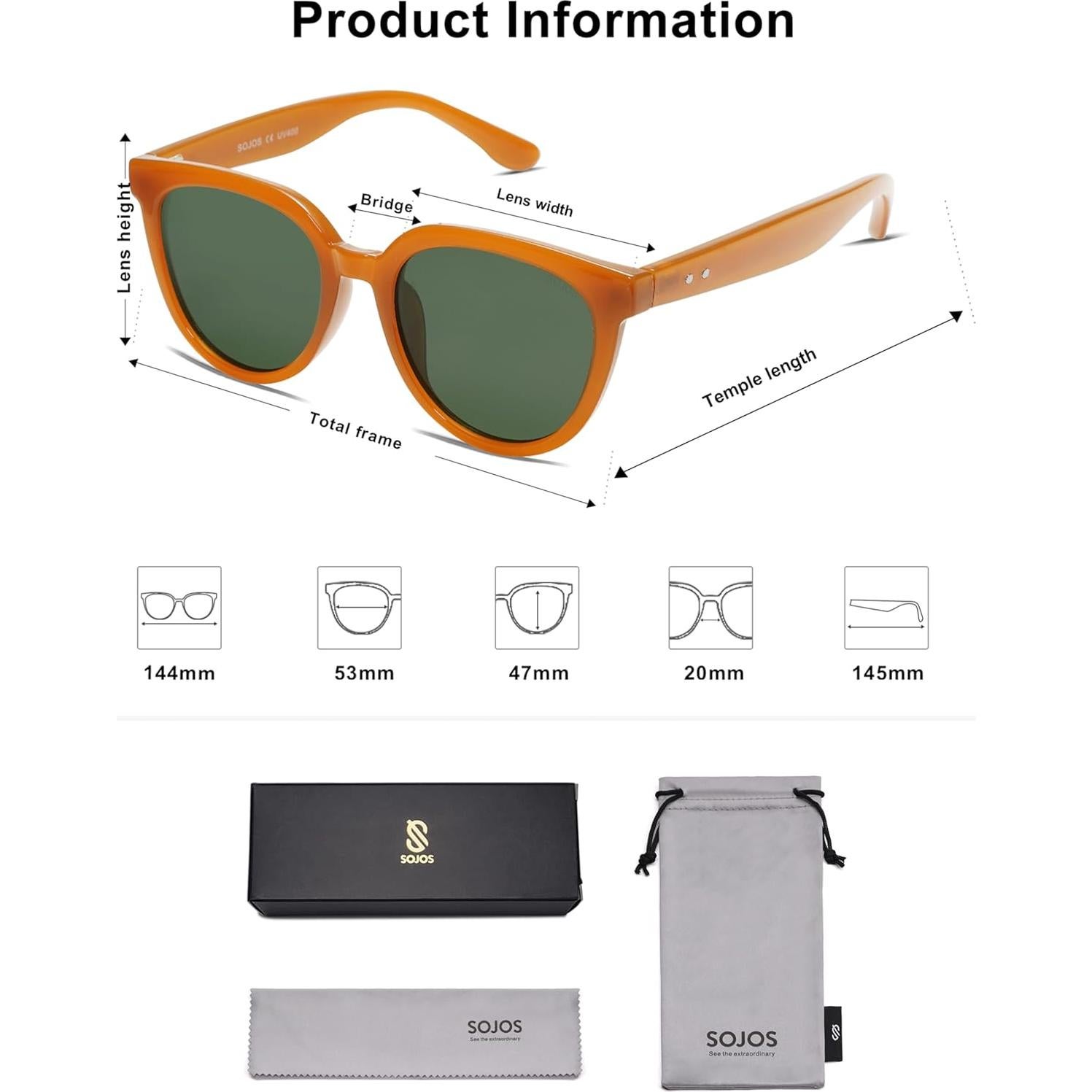 Gafas de sol polarizadas SOJOS ojo de gato UV400 para mujeres