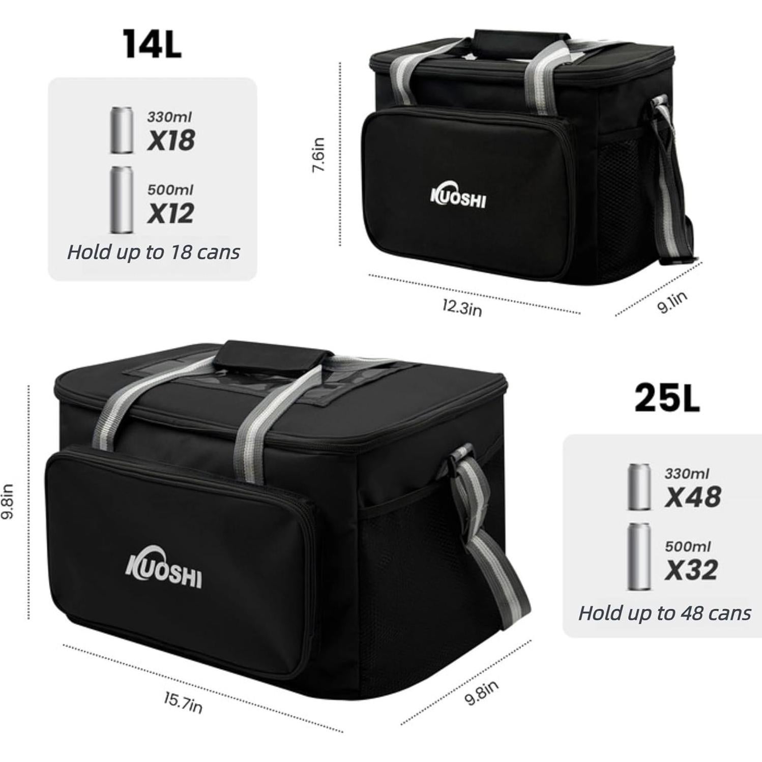 Bolsa de Almuerzo Aislada KUOSHI 14L Negra para Trabajo y Picnic