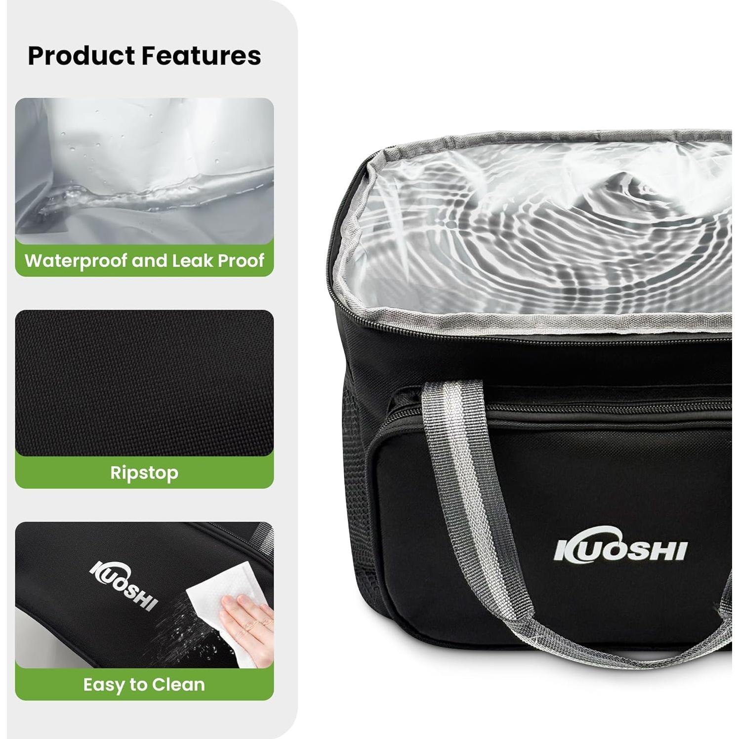 Bolsa de Almuerzo Aislada KUOSHI 14L Negra para Trabajo y Picnic