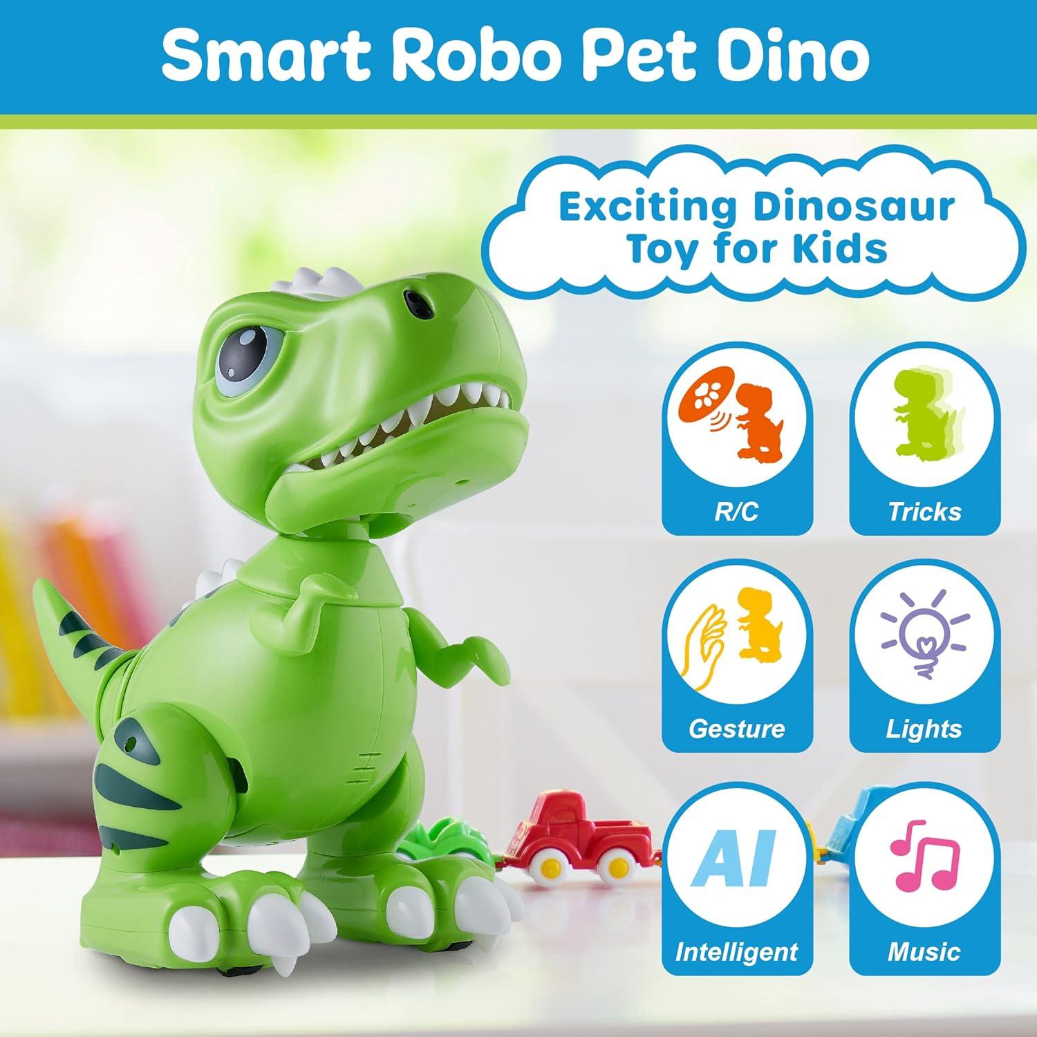 Robo Pets T-Rex Dinosaur Toy for Boys and Girls- Remote Control Robot Toy with LED Light Eyes, Interactive Hand Motion Gestures, STEM Programmable Treats Toys, Walking, Dancing Robot Dinosaur for Kids