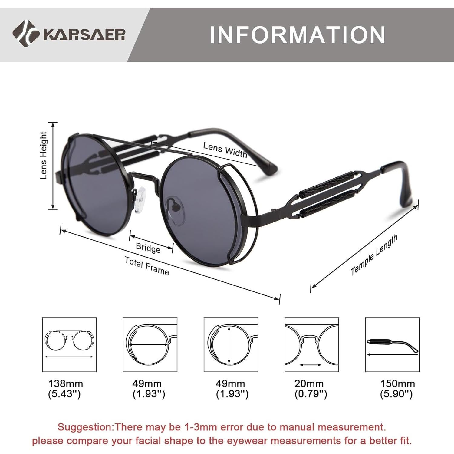 Gafas de sol Steampunk Karsaer Retro Redondas Metal