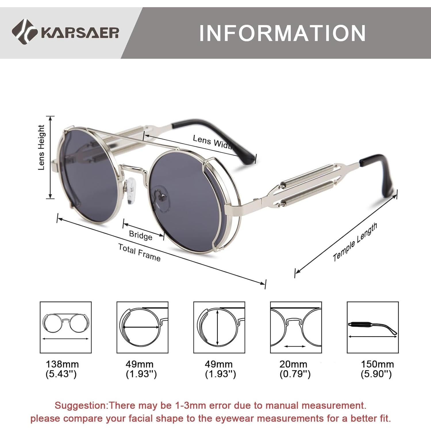Gafas de sol Karsaer Steampunk Retro Redondas Metal Plata