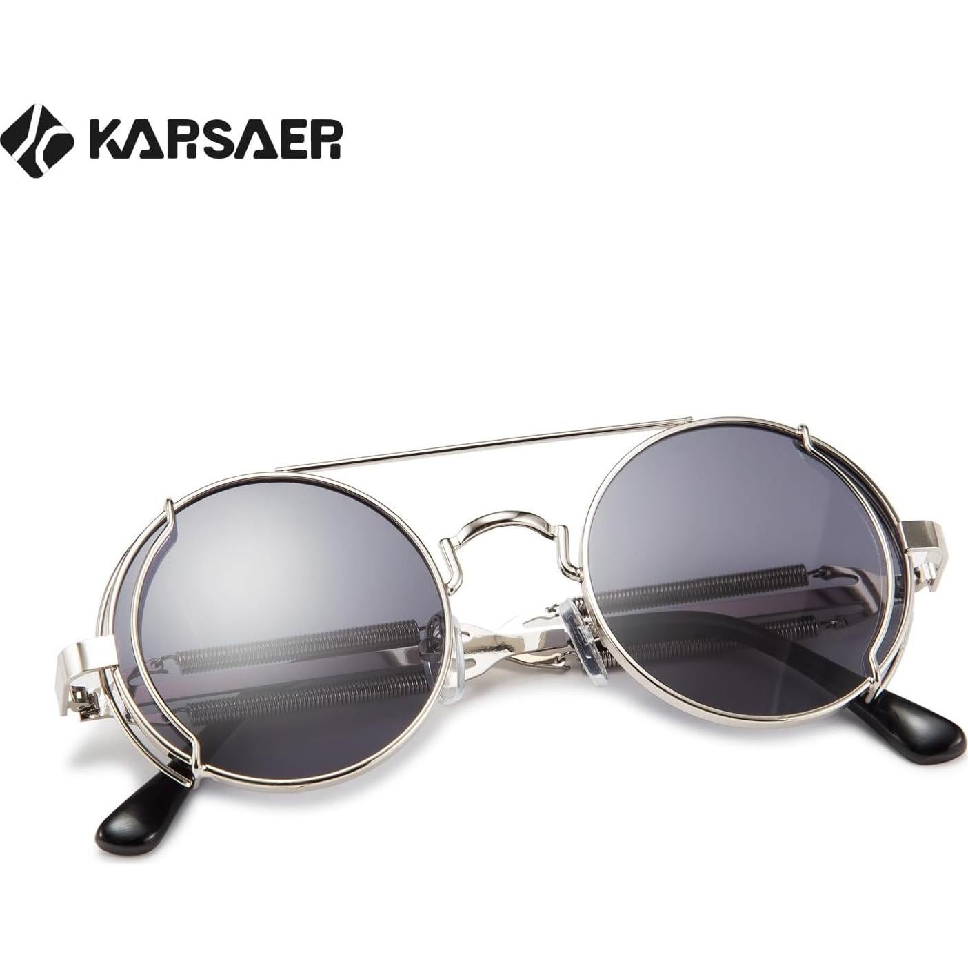 Gafas de sol Karsaer Steampunk Retro Redondas Metal Plata
