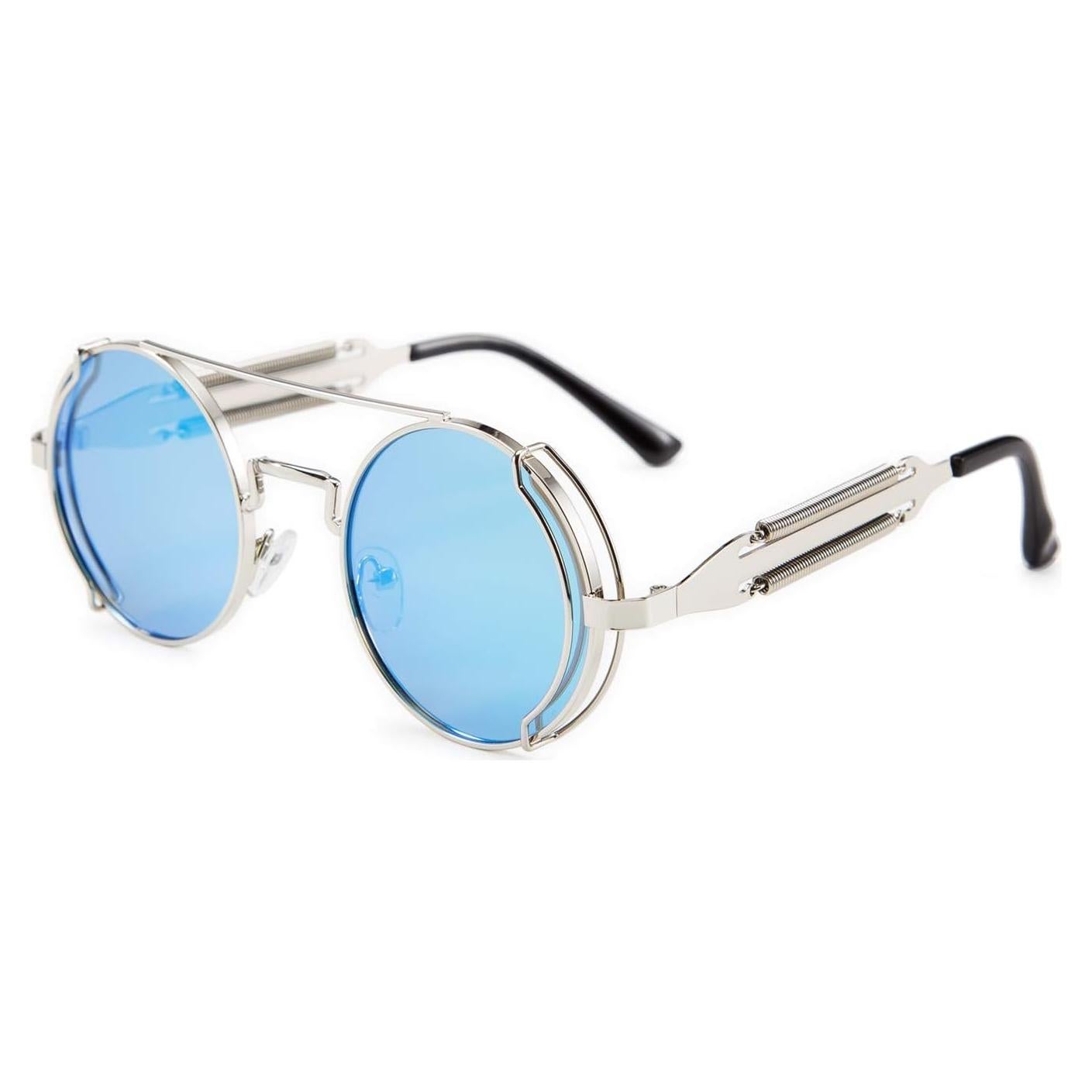 Gafas de sol Steampunk Karsaer Retro Redondas Metal Azul