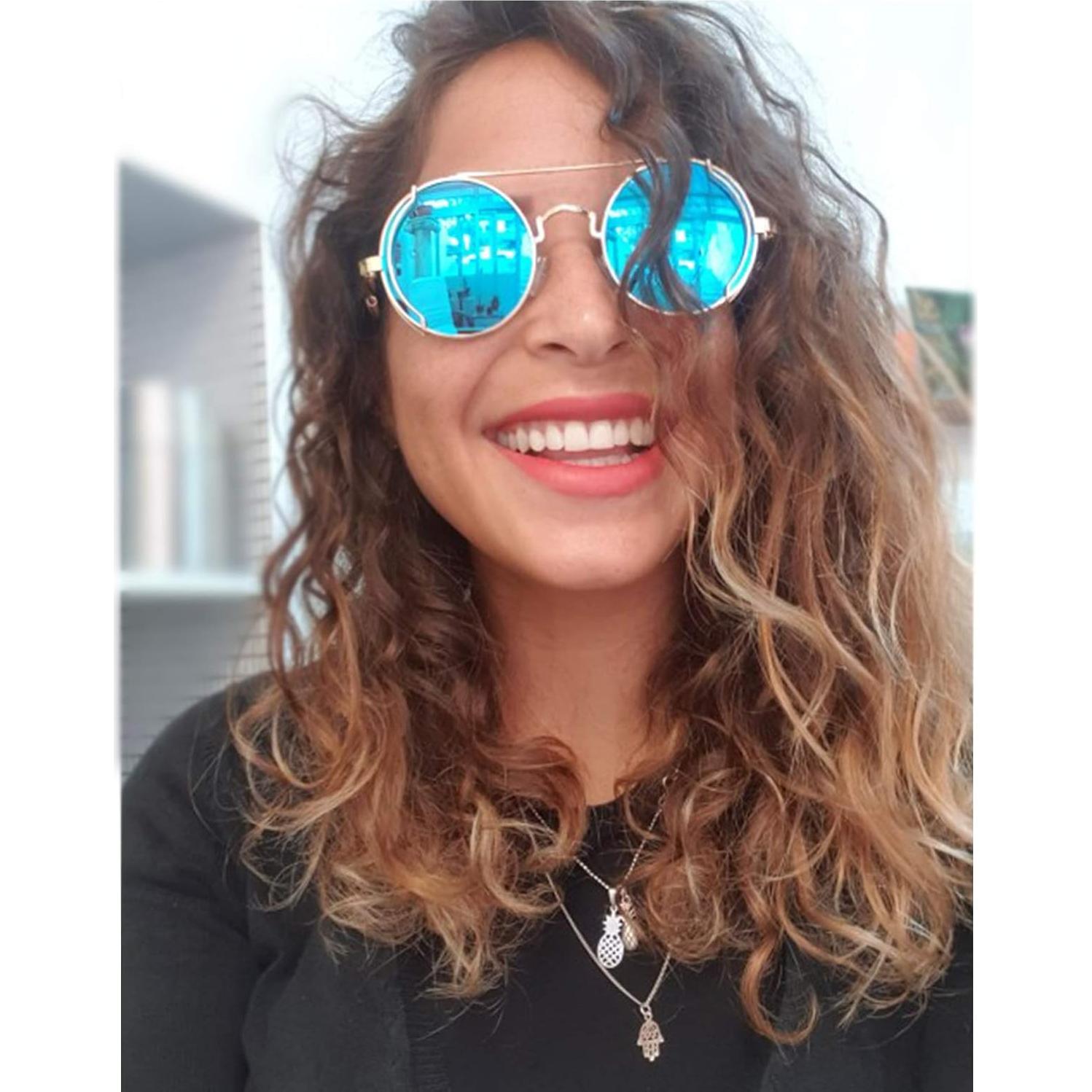 Gafas de sol Steampunk Karsaer Retro Redondas Metal Azul