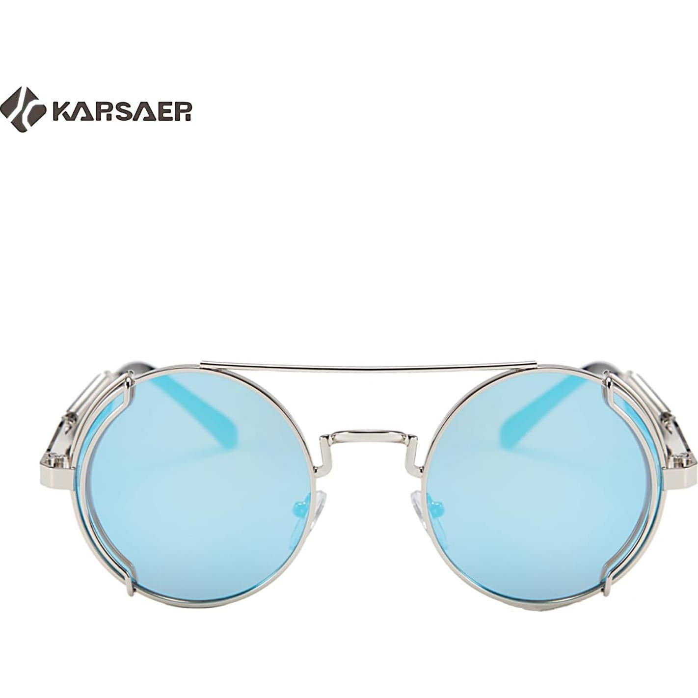 Gafas de sol Steampunk Karsaer Retro Redondas Metal Azul
