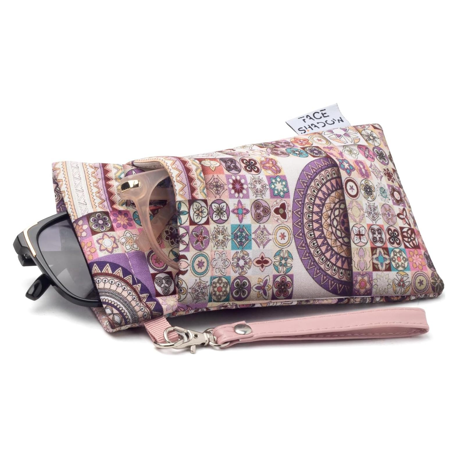 Estuche Doble para Gafas Cuadrícula Rosa con Paño de Limpieza