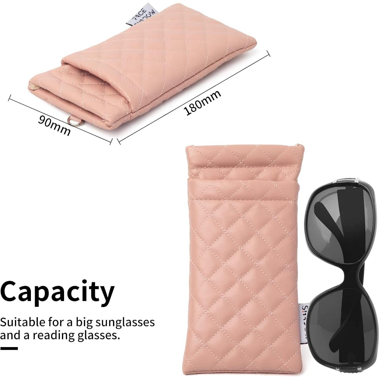 Estuche Doble para Gafas Rosa PU con Tapa y Paño de Limpieza