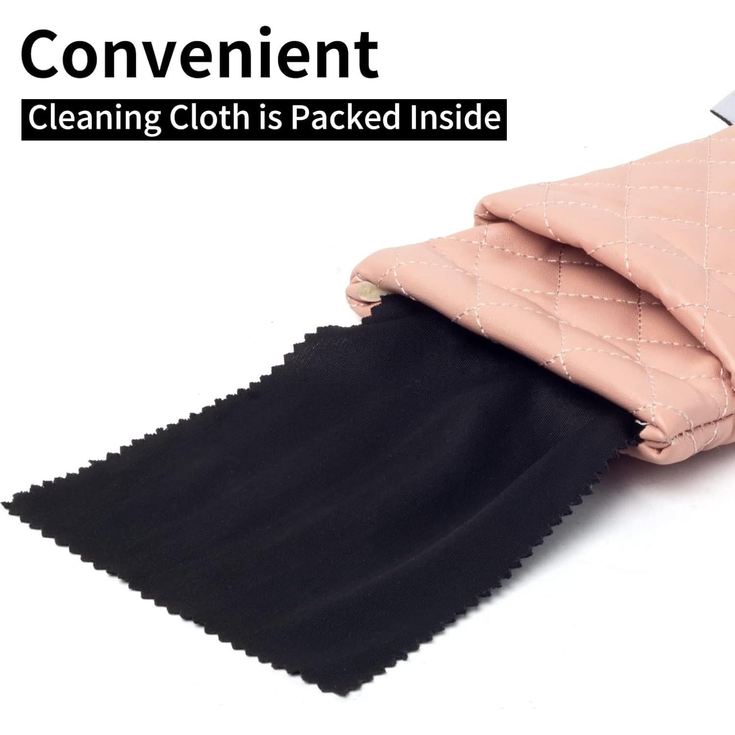 Estuche Doble para Gafas Rosa PU con Tapa y Paño de Limpieza