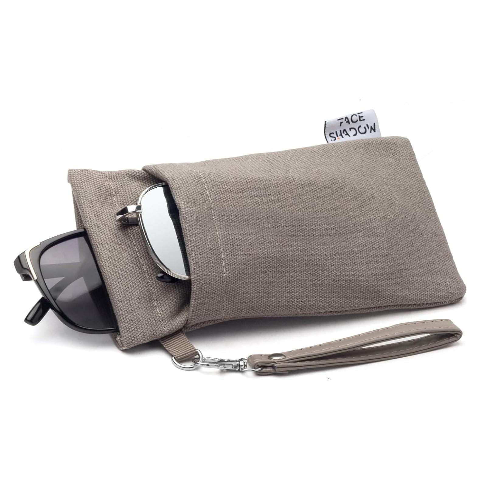 Estuche Doble para Gafas Gris Lienzo con Paño de Limpieza