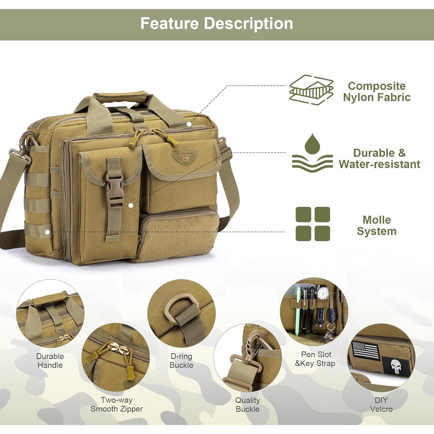 Bolsa Mensajera Táctica Stypos 35,56 cm Caqui para Laptop