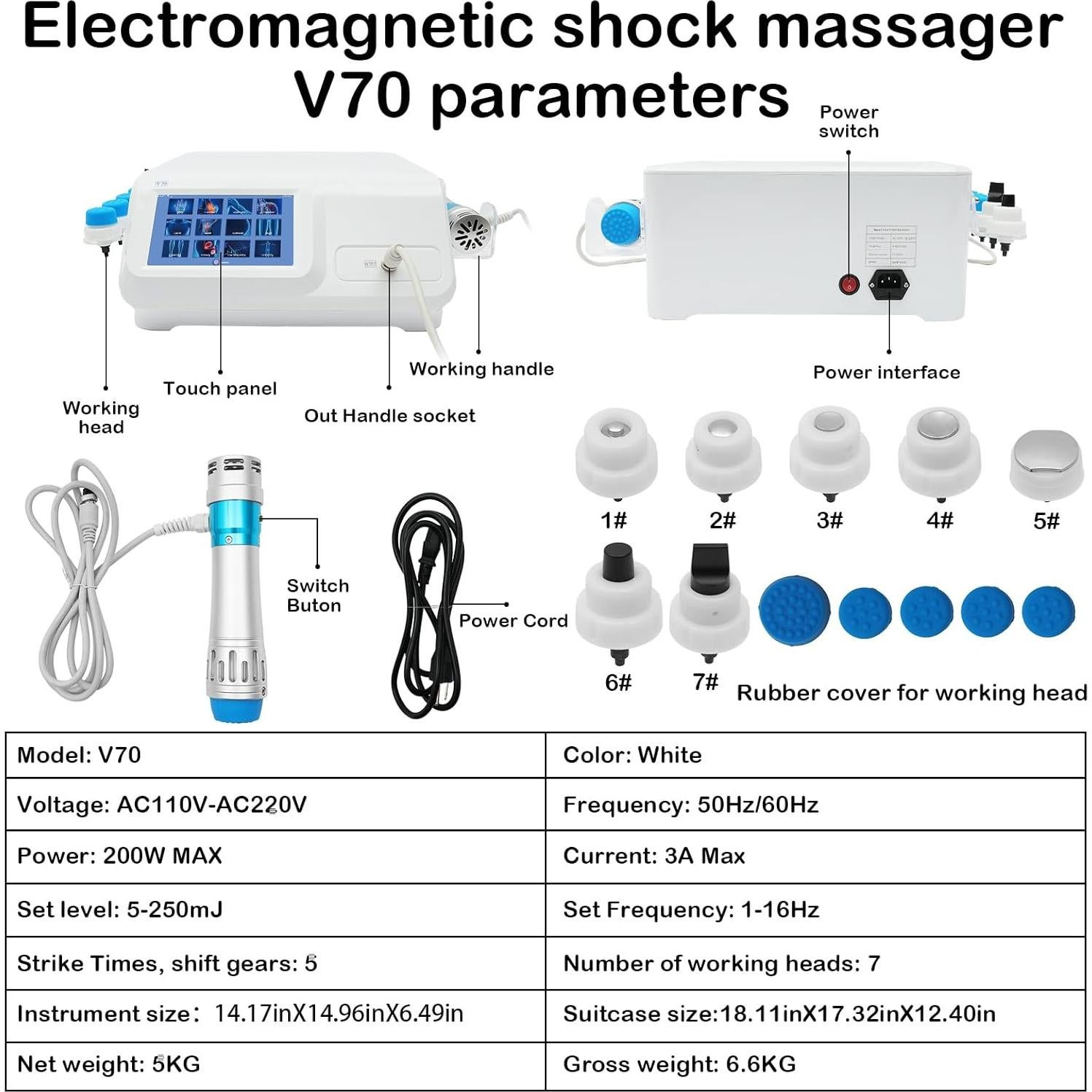 Máquina de Terapia de Ondas de Choque GWODE - Masajeador No Invasivo para Alivio Muscular con 7 Cabezas